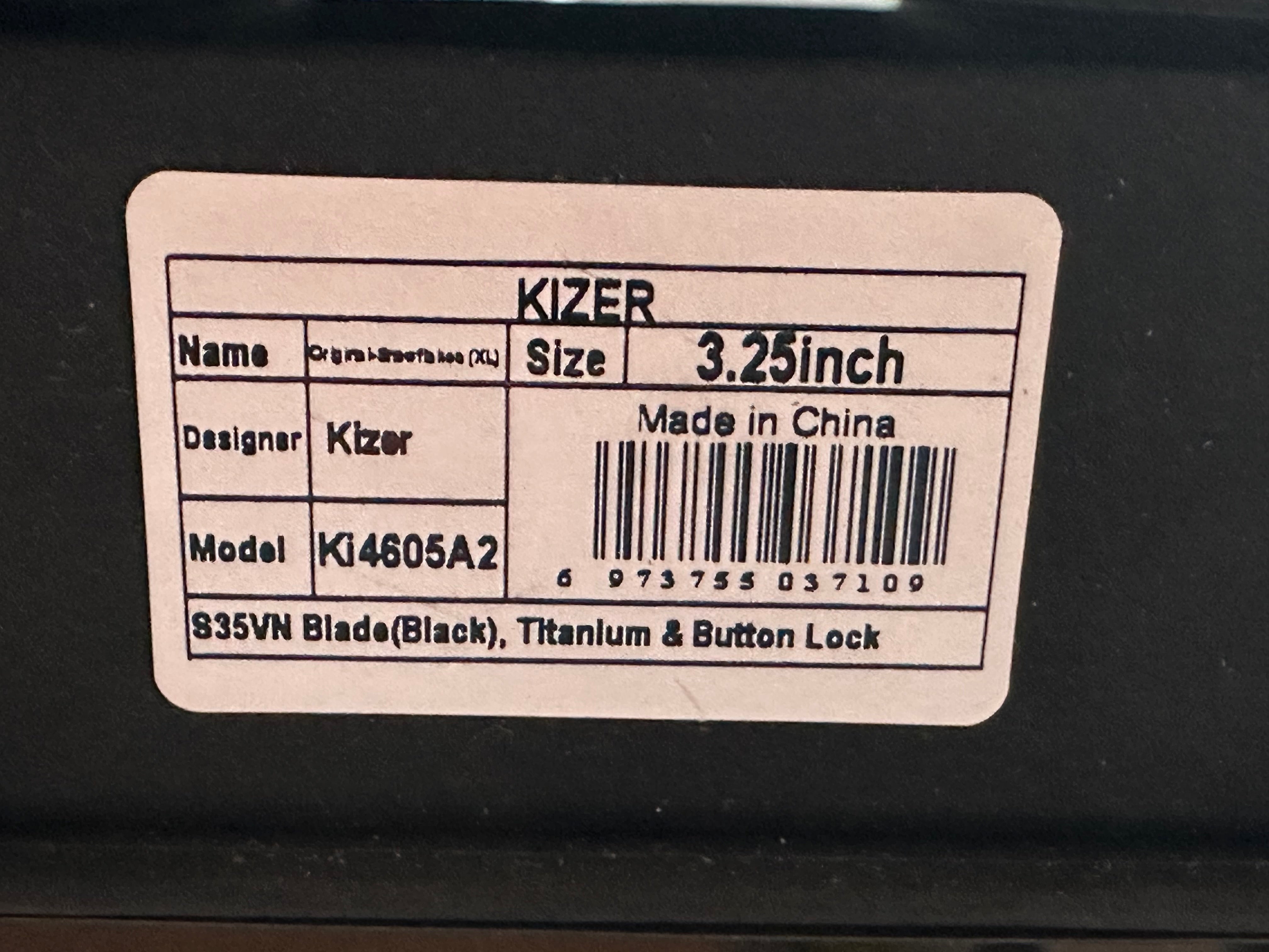 Kizer Vanguard Original XL Button Lock Knife Titanium (3.25" Black)