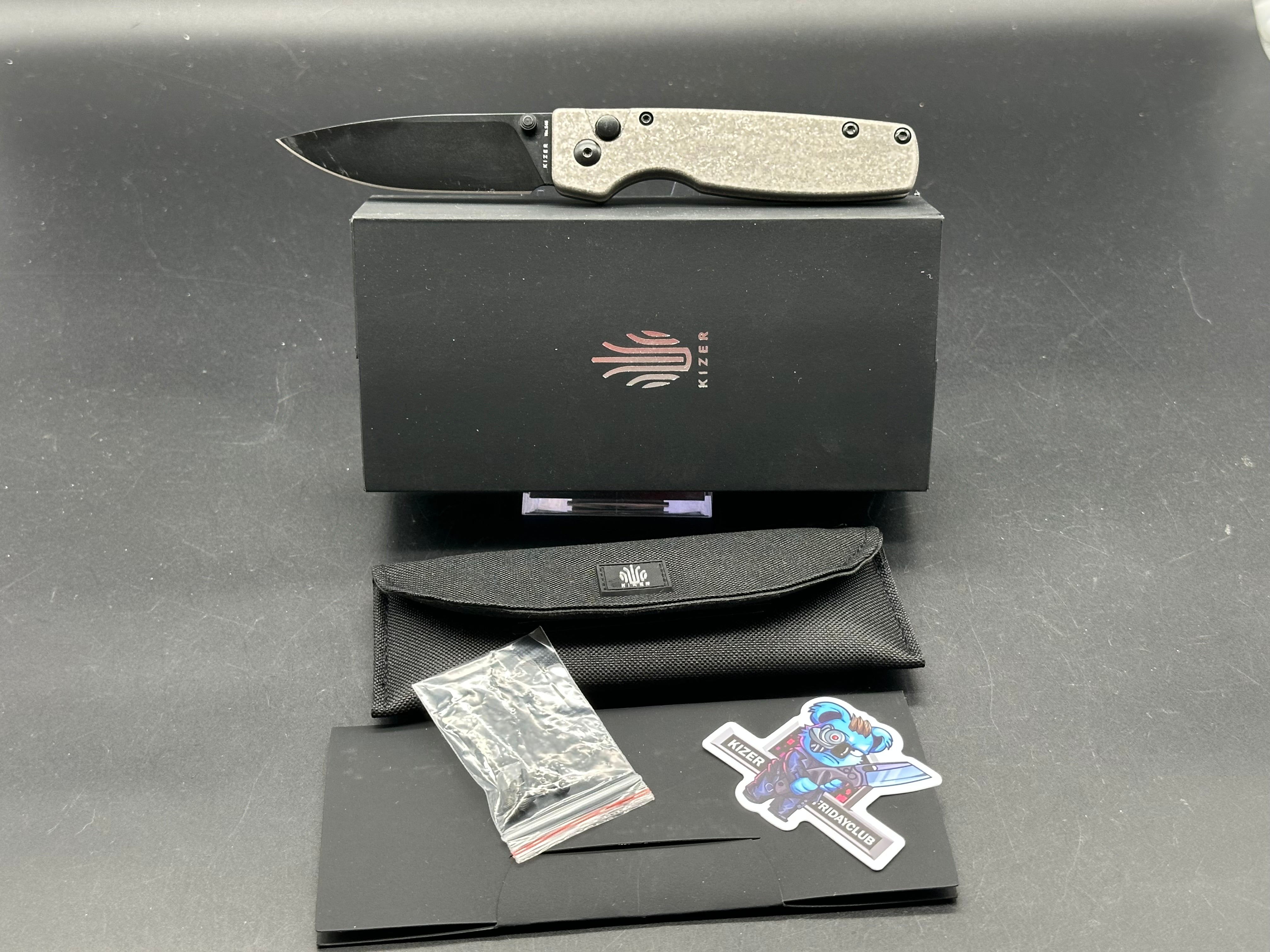 Kizer Vanguard Original XL Button Lock Knife Titanium (3.25" Black)