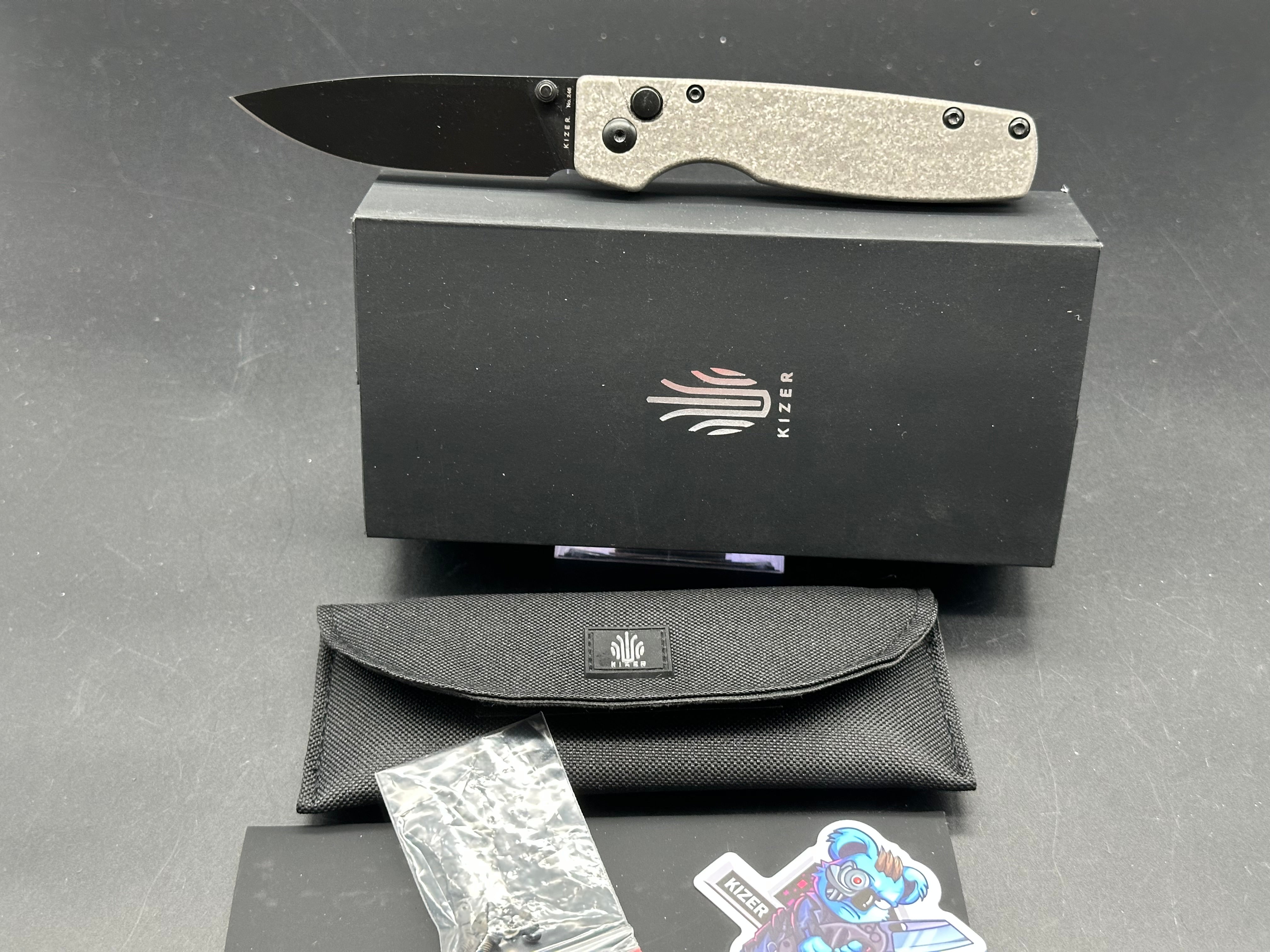 Kizer Vanguard Original XL Button Lock Knife Titanium (3.25" Black)