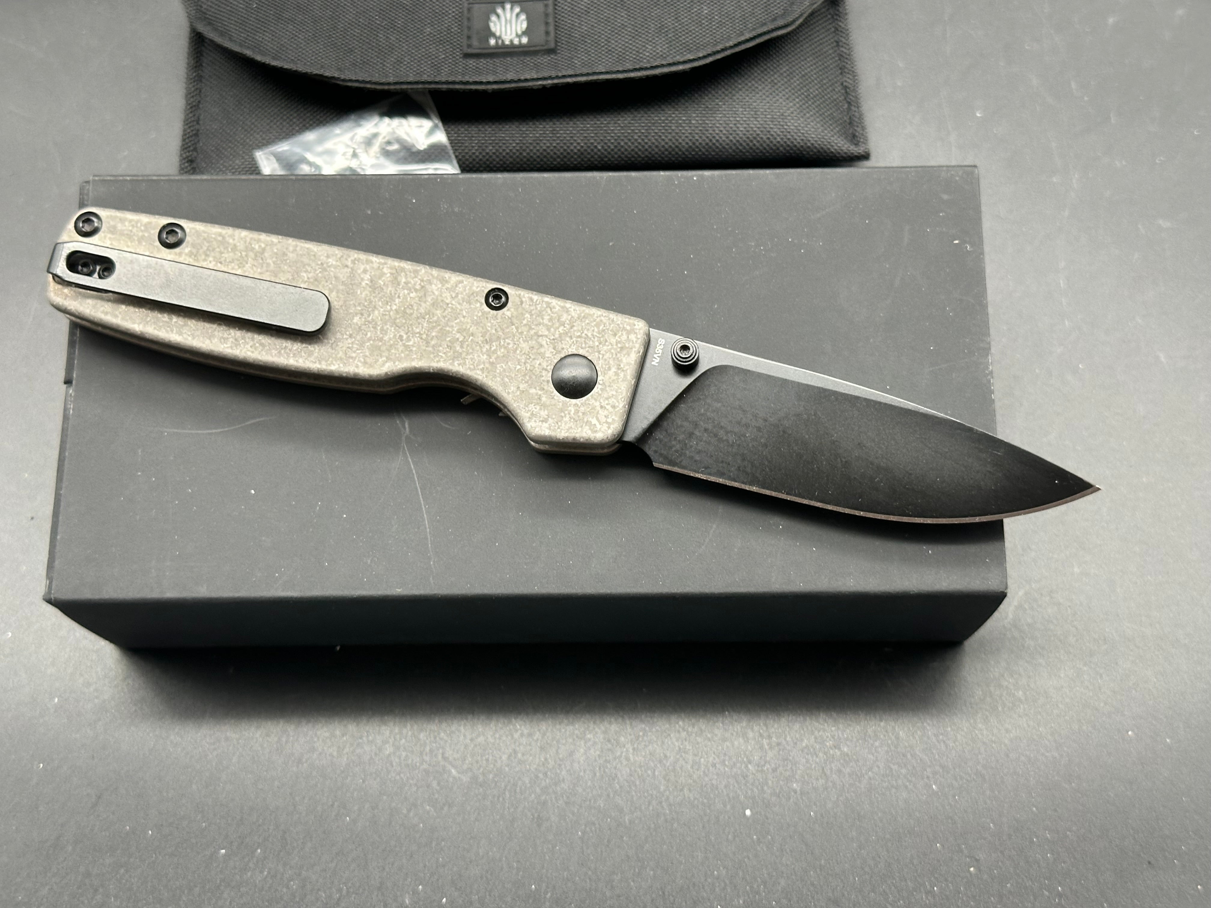 Kizer Vanguard Original XL Button Lock Knife Titanium (3.25" Black)