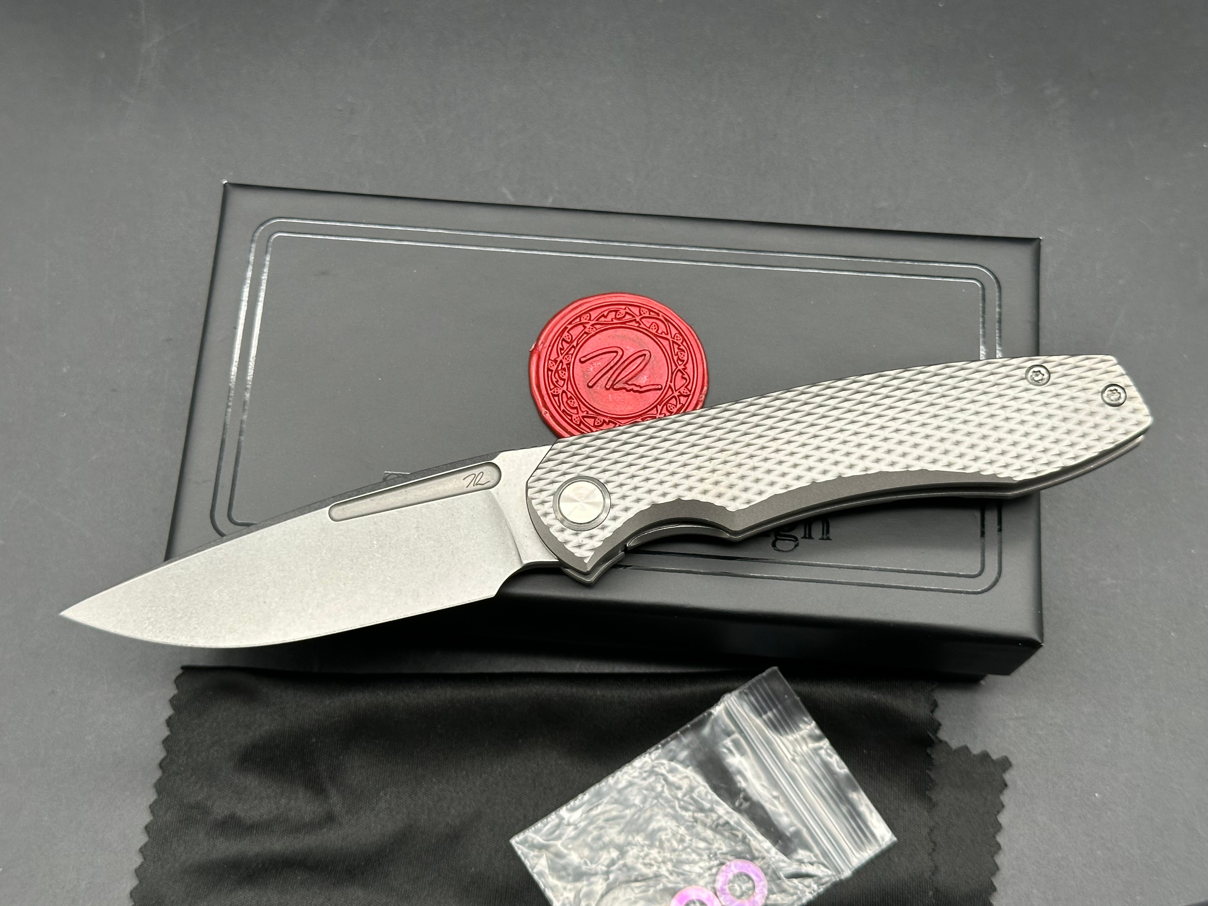 T.W. Price/Bestech Dawn v3 3.3" CPM MagnaCut Polished Stonewash Blade with Milled Diamond Textured Titanium Scales