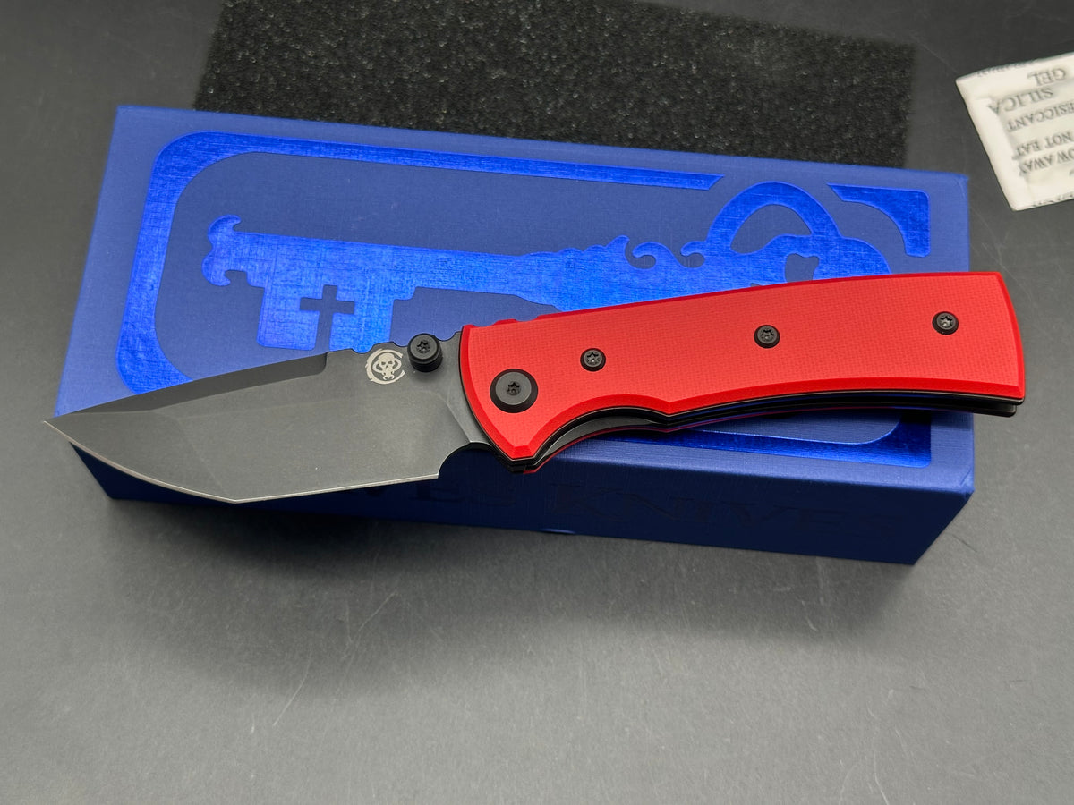 Chaves Knives Exclusive Blue label Redencion Street Street Tanto version red G10 /black Elmax blade