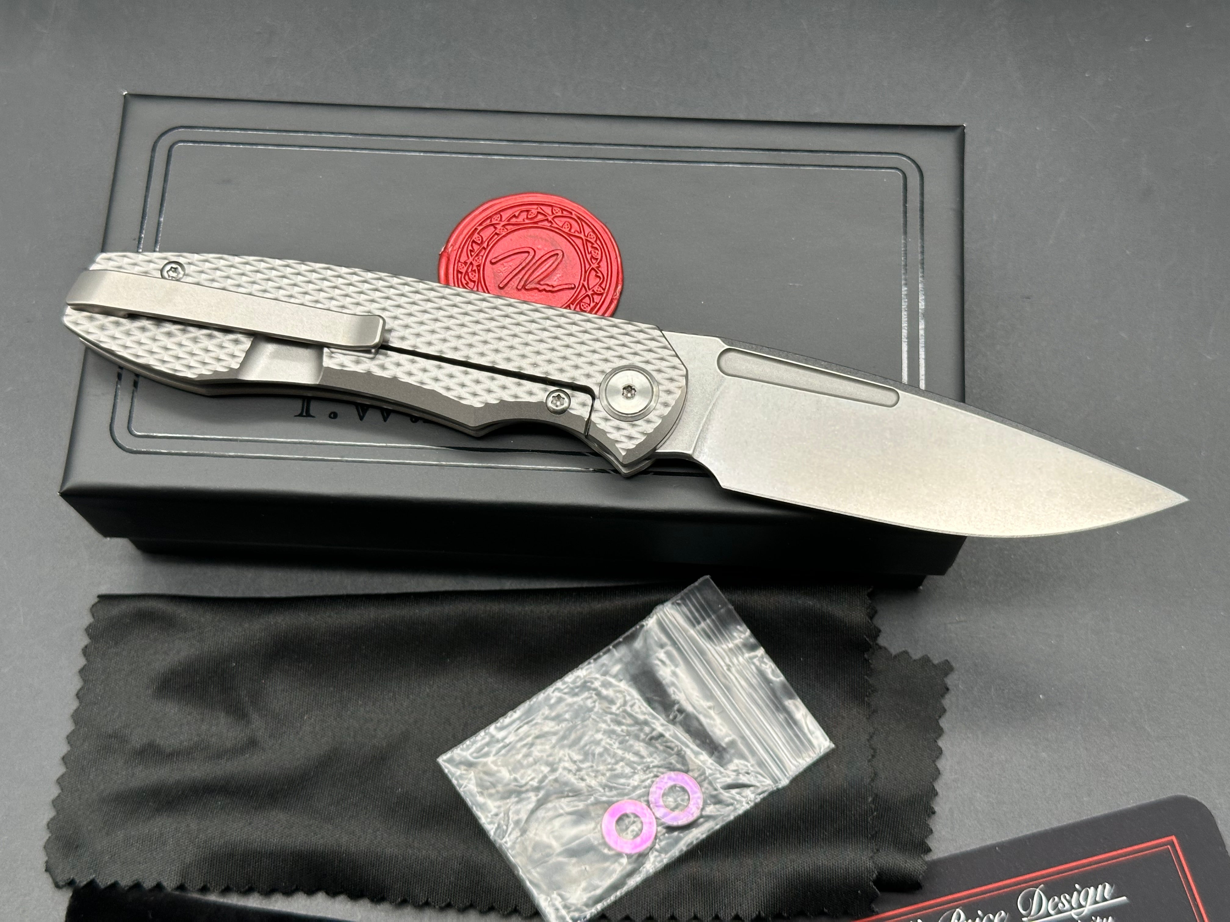 T.W. Price/Bestech Dawn v3 3.3" CPM MagnaCut Polished Stonewash Blade with Milled Diamond Textured Titanium Scales