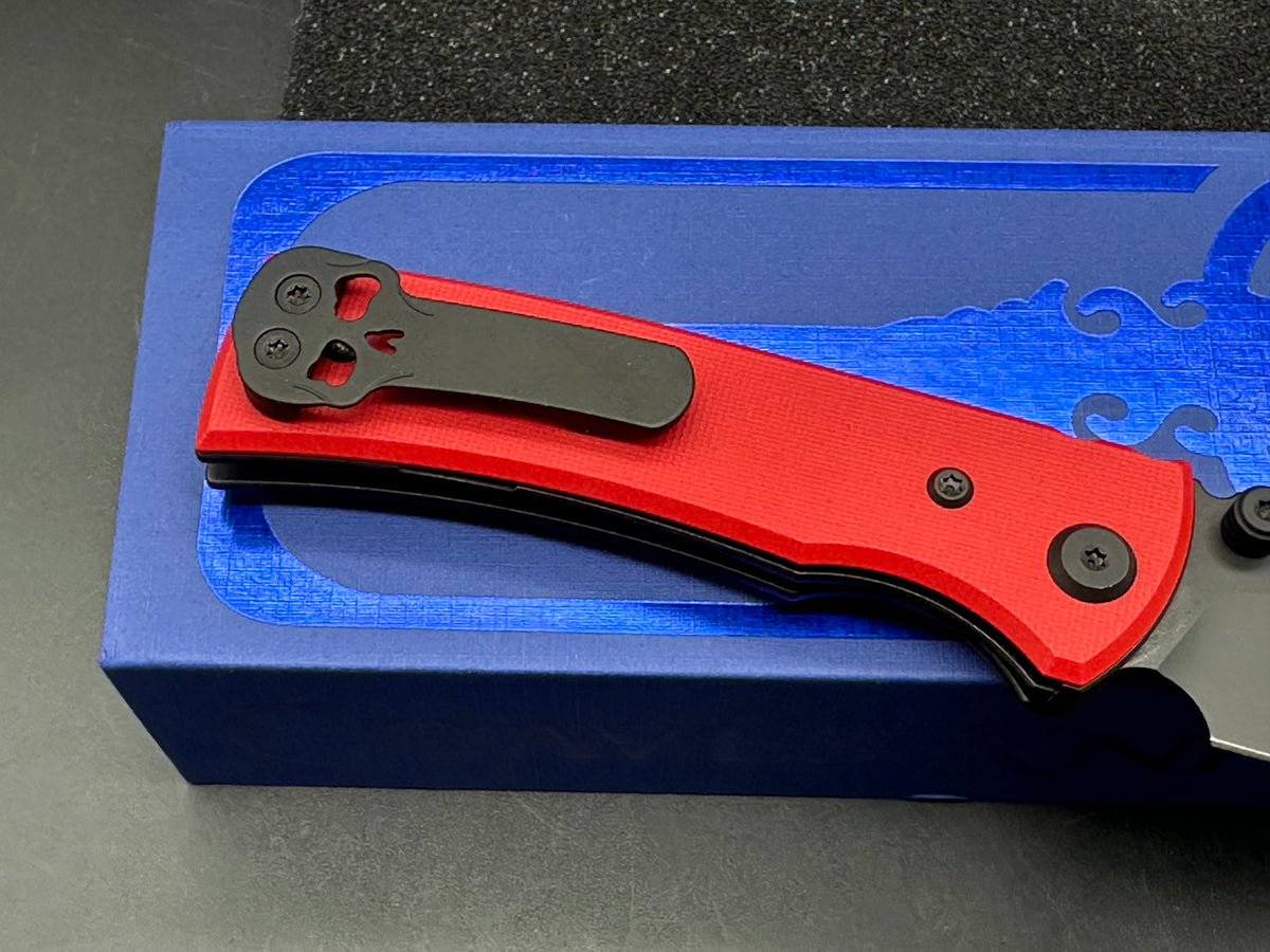 Chaves Knives Exclusive Blue label Redencion Street Street Tanto version red G10 /black Elmax blade