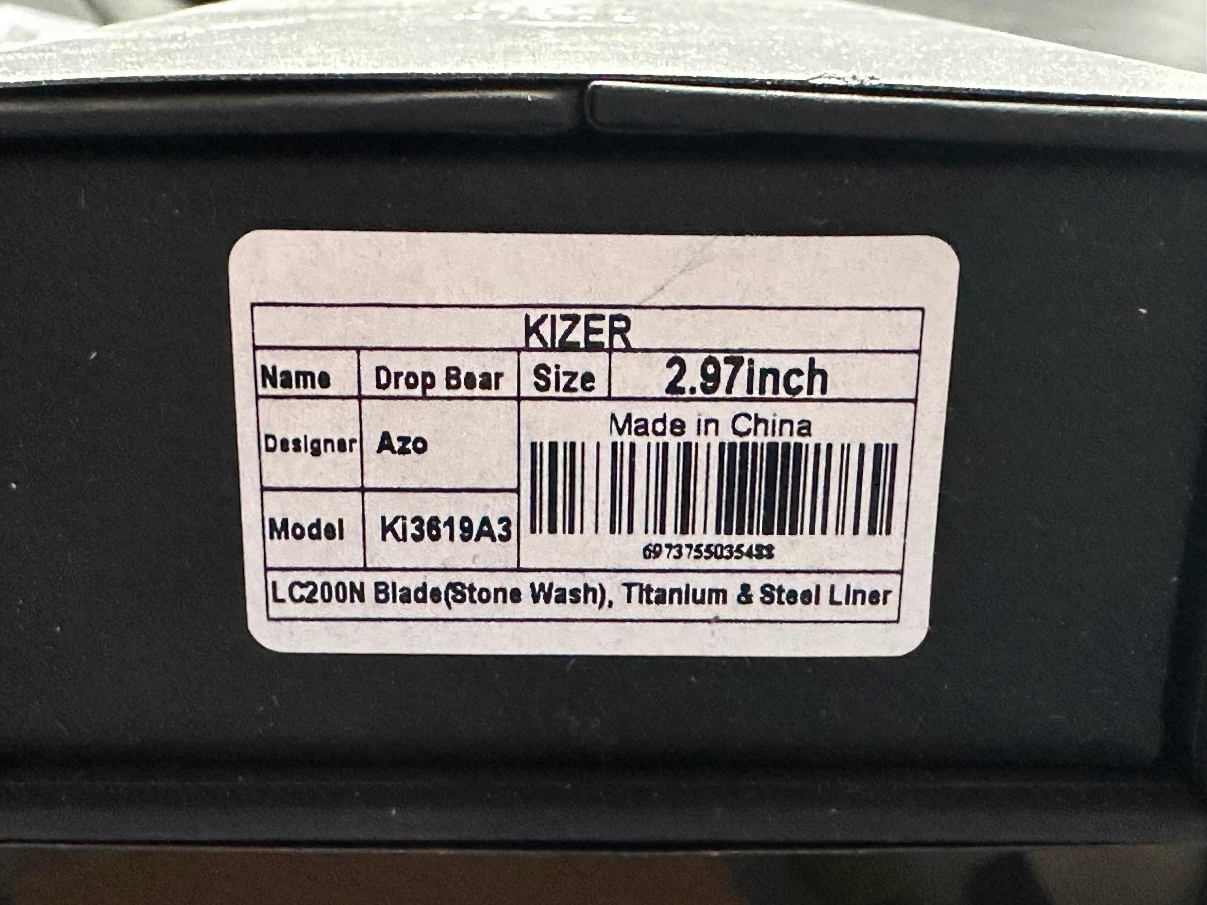 Kizer Azo Drop Bear Clutch Lock Knife Titanium (3" Stonewash)