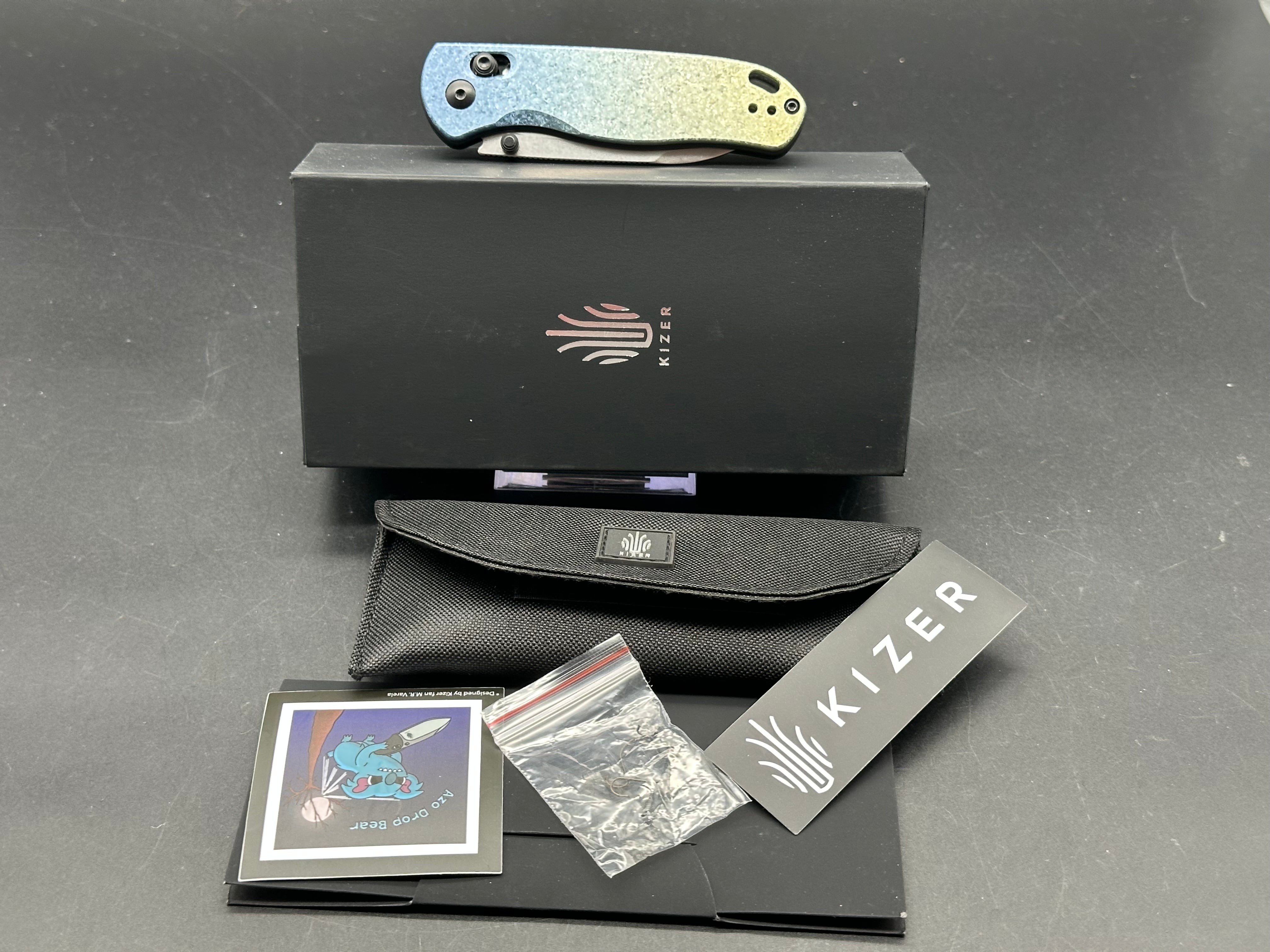 Kizer Azo Drop Bear Clutch Lock Knife Titanium (3" Stonewash)