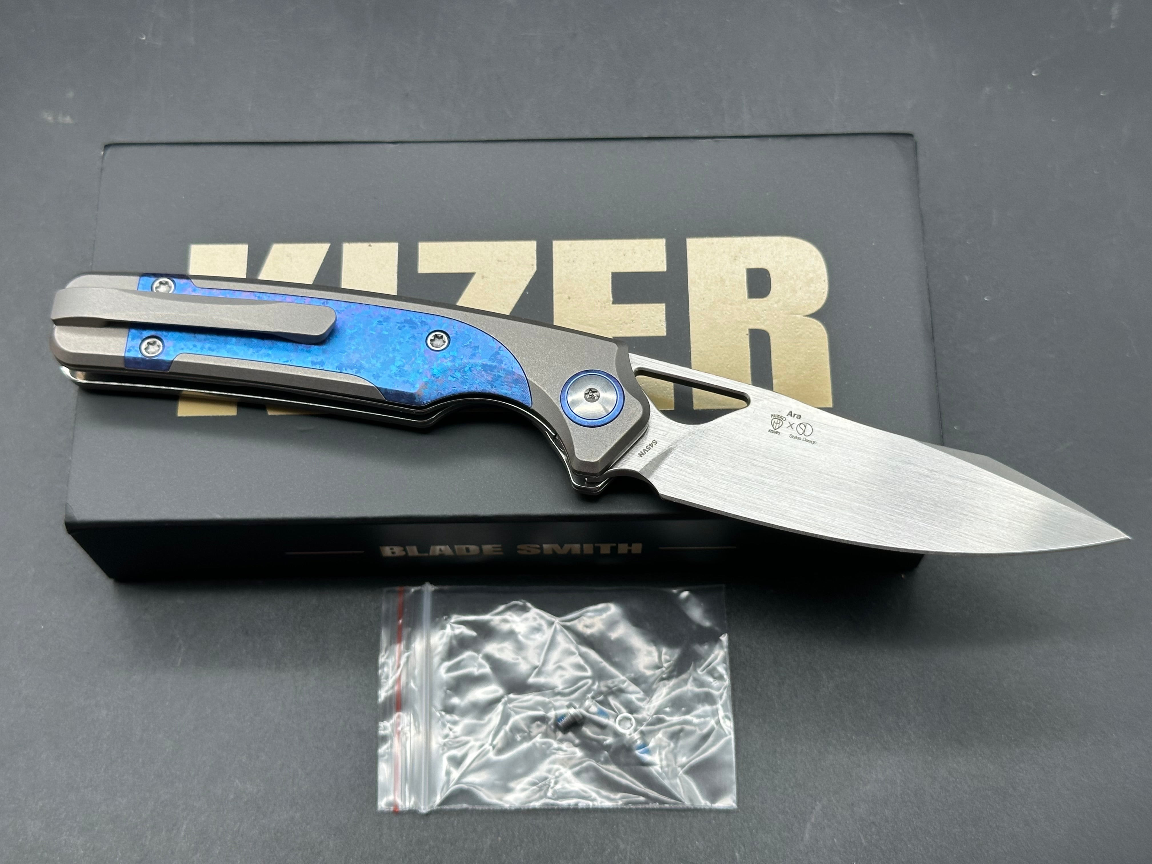 KIZER ARA PURPLE SNOWFLAKE TITANIUM HANDLE S45VN BLADE