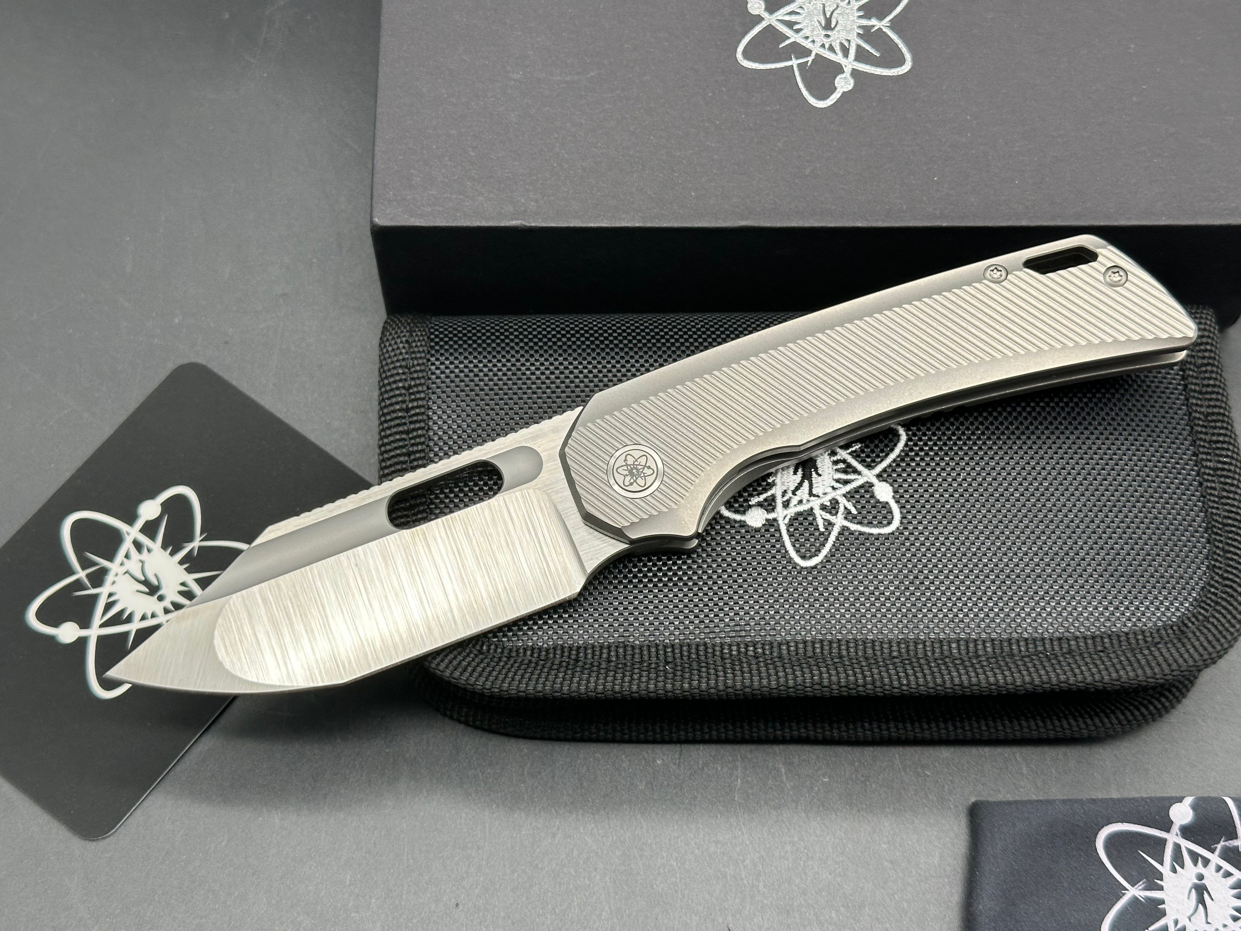 EMP EDC Relative (#039 First Production Run), Belt Satin CPM-20CV Blade, Blasted Titanium Handles