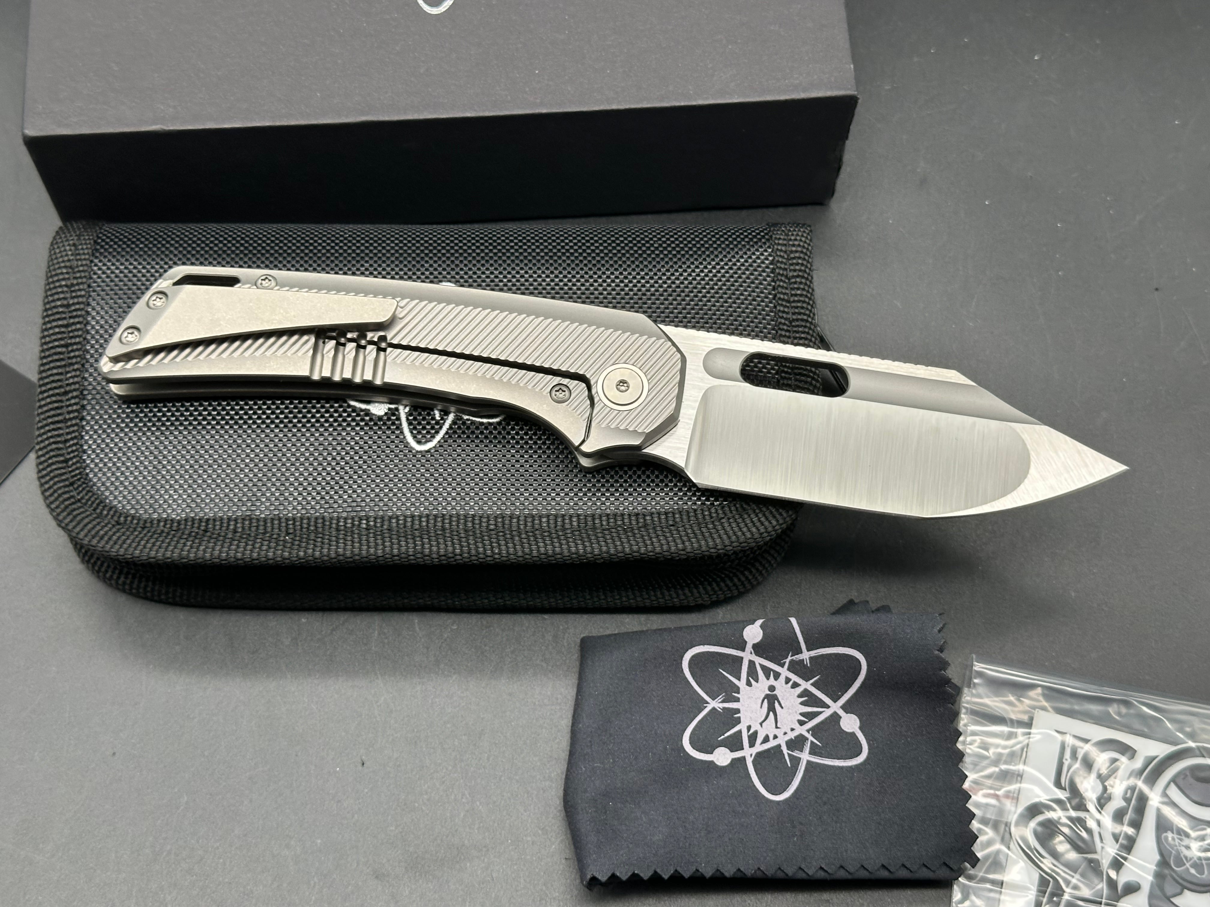 EMP EDC Relative (#039 First Production Run), Belt Satin CPM-20CV Blade, Blasted Titanium Handles