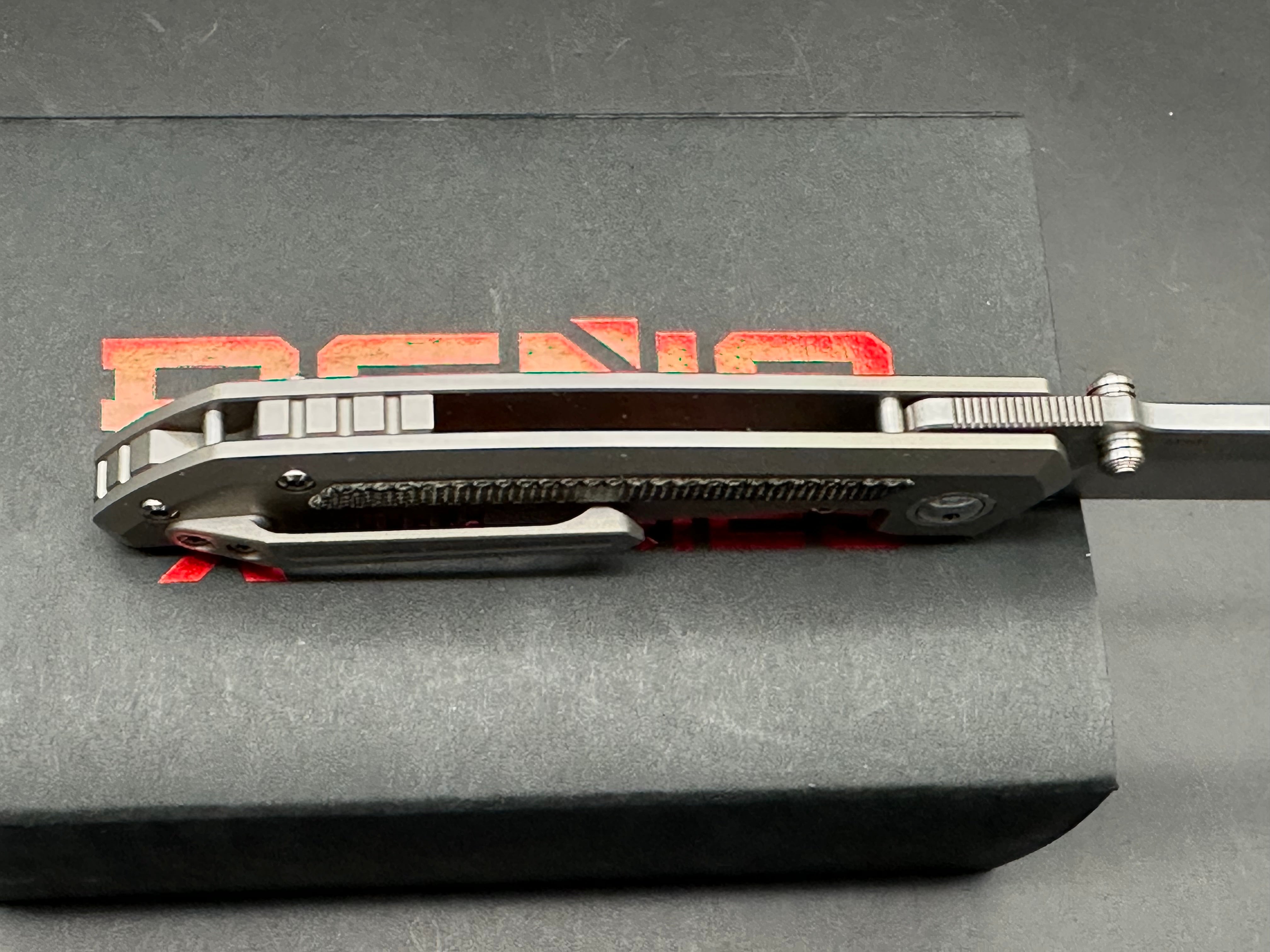 Pena X-Series Mula Drop Point, Belt Satin M390 Blade, Titanium Handles with Black Micarta Inlays