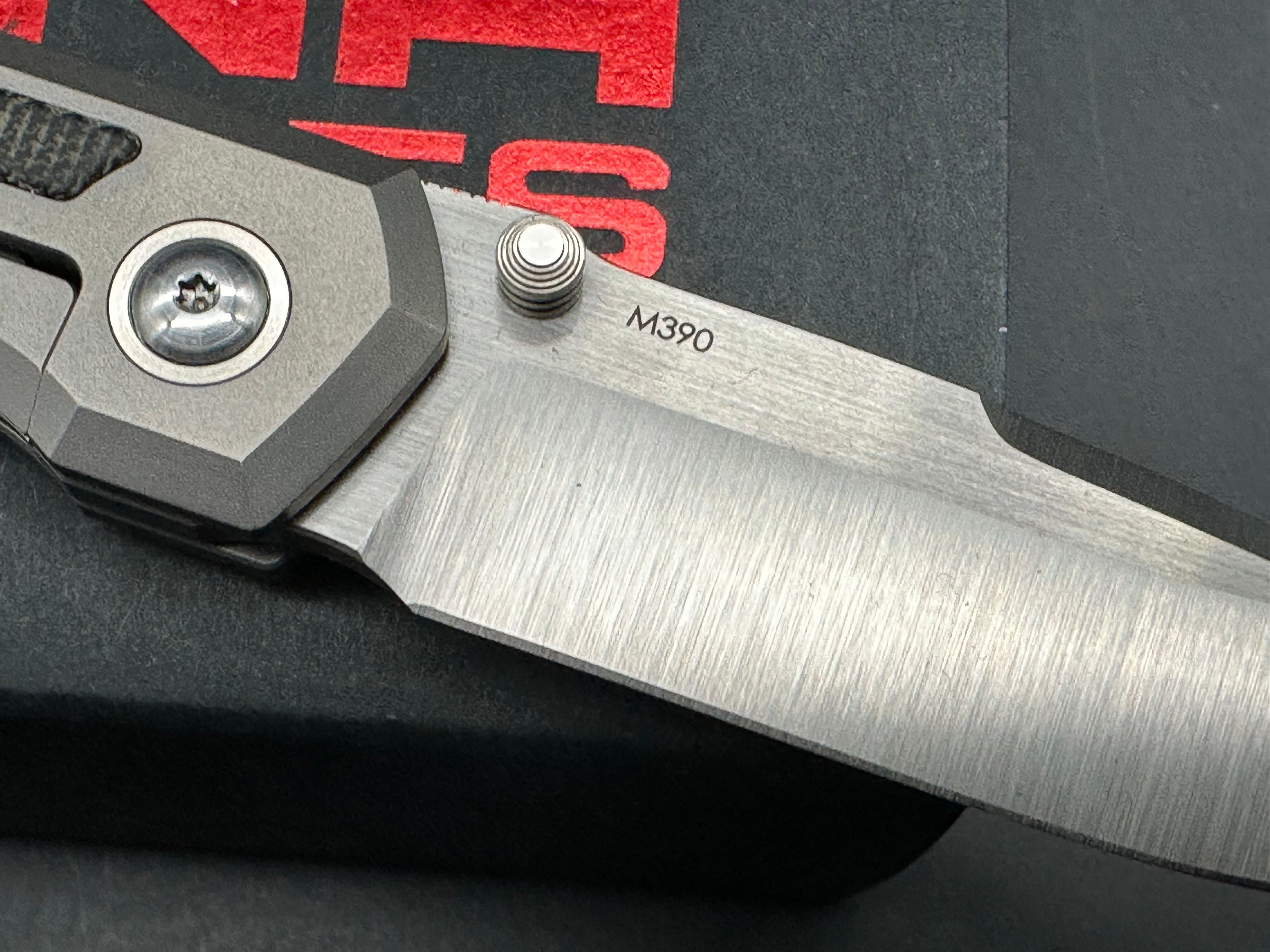 Pena X-Series Mula Drop Point, Belt Satin M390 Blade, Titanium Handles with Black Micarta Inlays