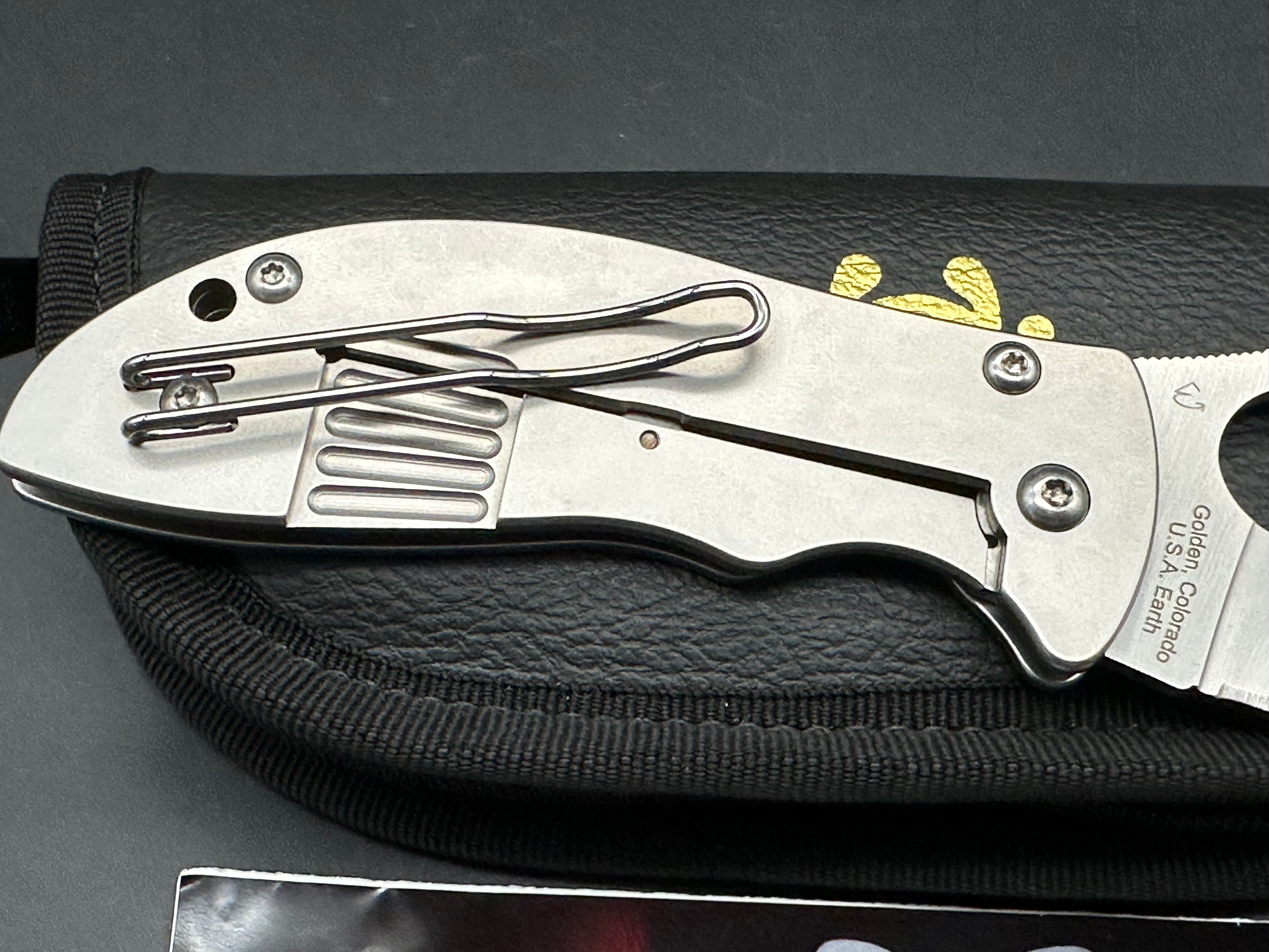 Spyderco Foundry C160P, Belt Satin CTS-XHP Blade, Custom 465 Stainless Steel Handles