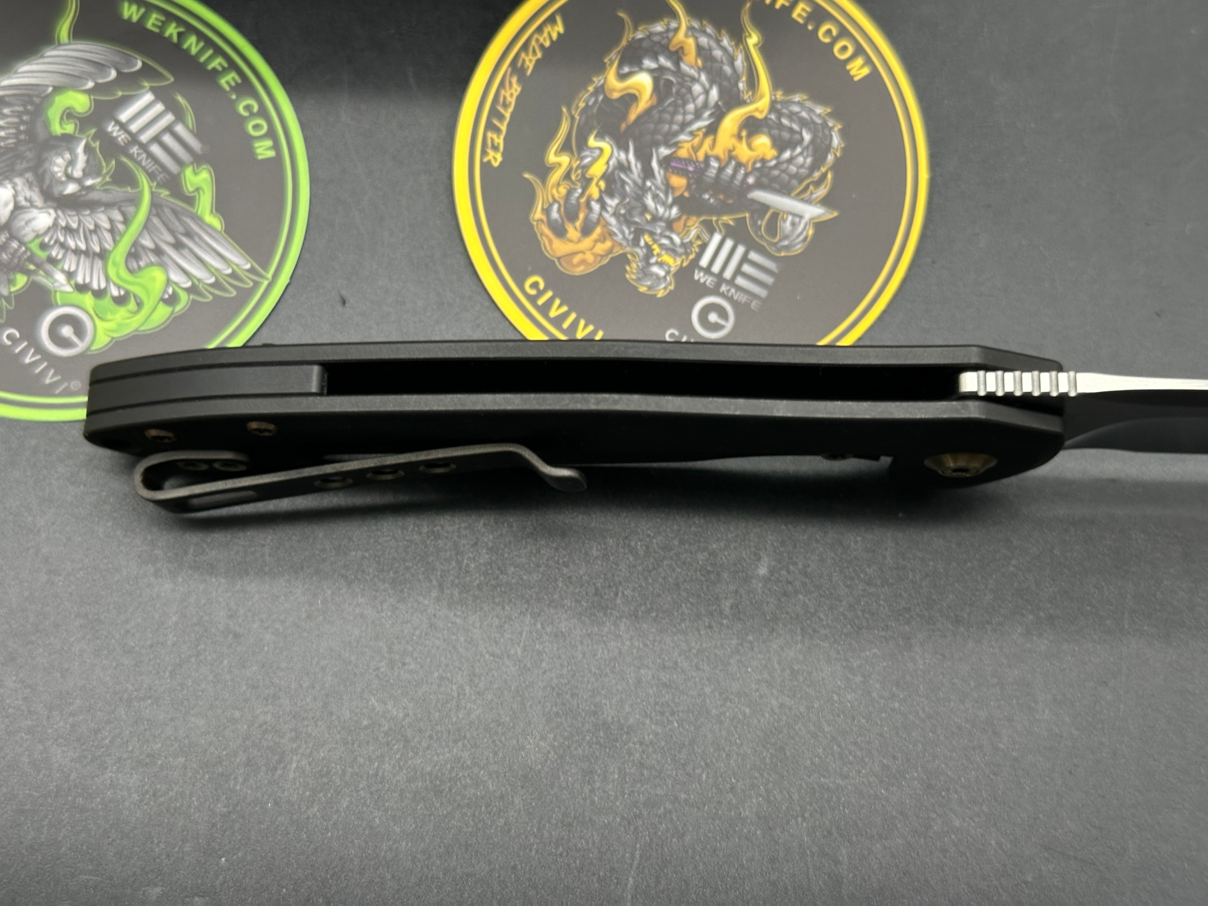 WE Knife Co. Kitefin, Satin CPM-S35VN Blade, Black Titanium Handles