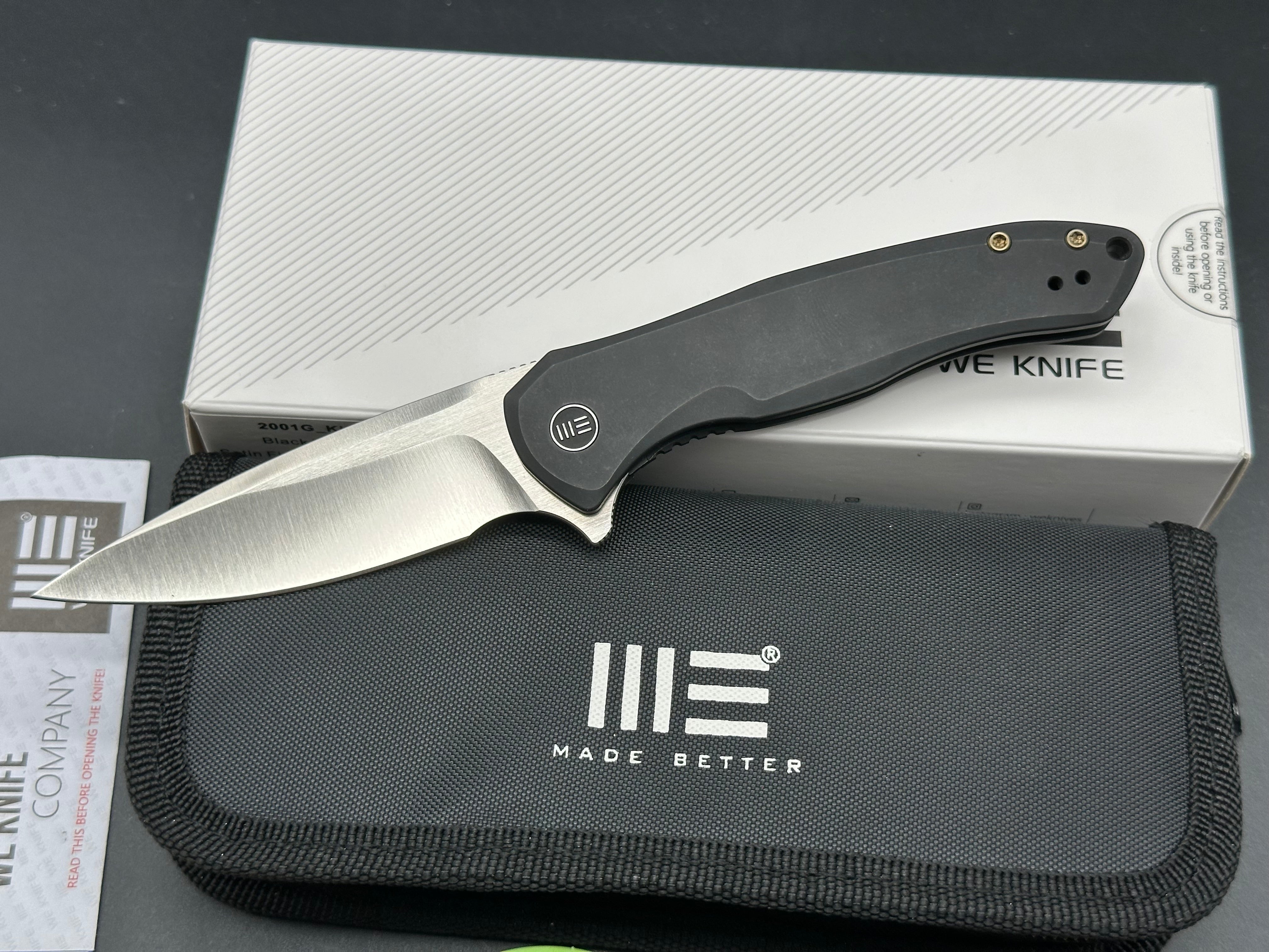 WE Knife Co. Kitefin, Satin CPM-S35VN Blade, Black Titanium Handles