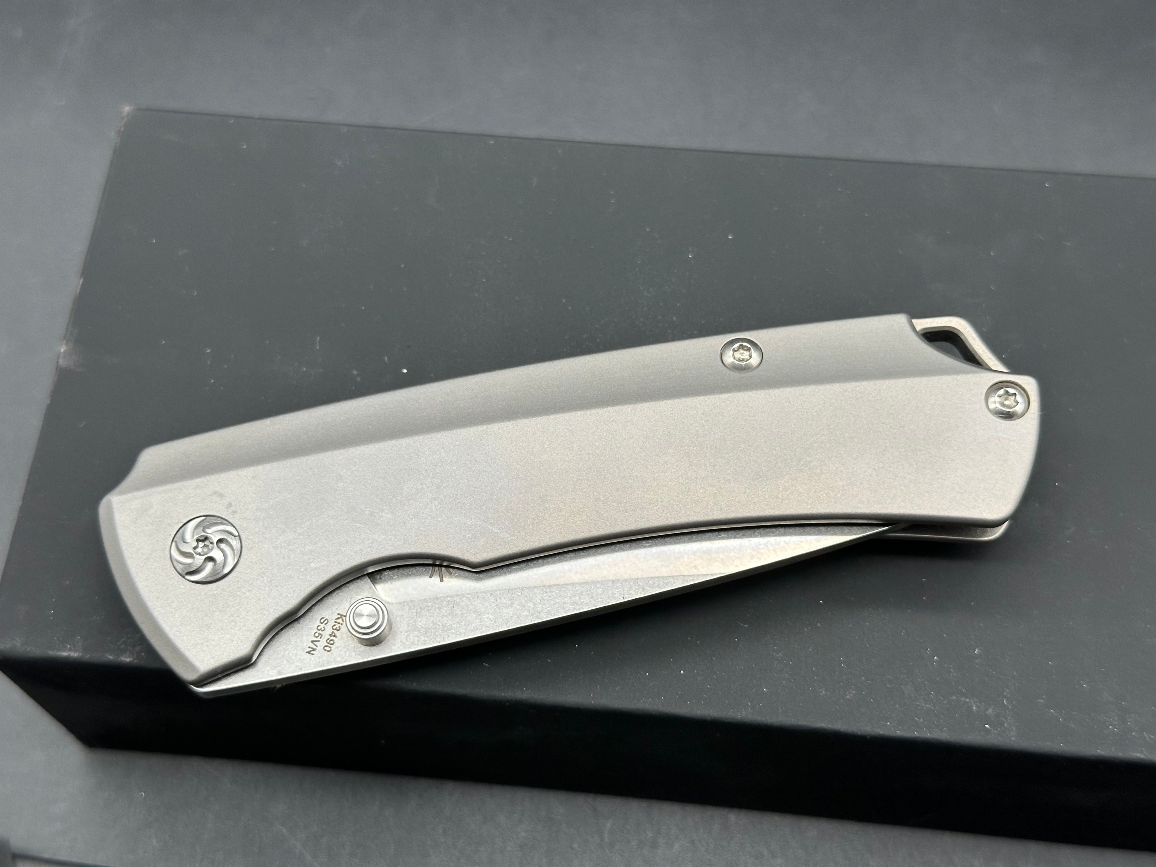 Kizer T1, Stonewashed CPM-S35VN Blade, Titanium Handles, Backspacer and Pocket Clip