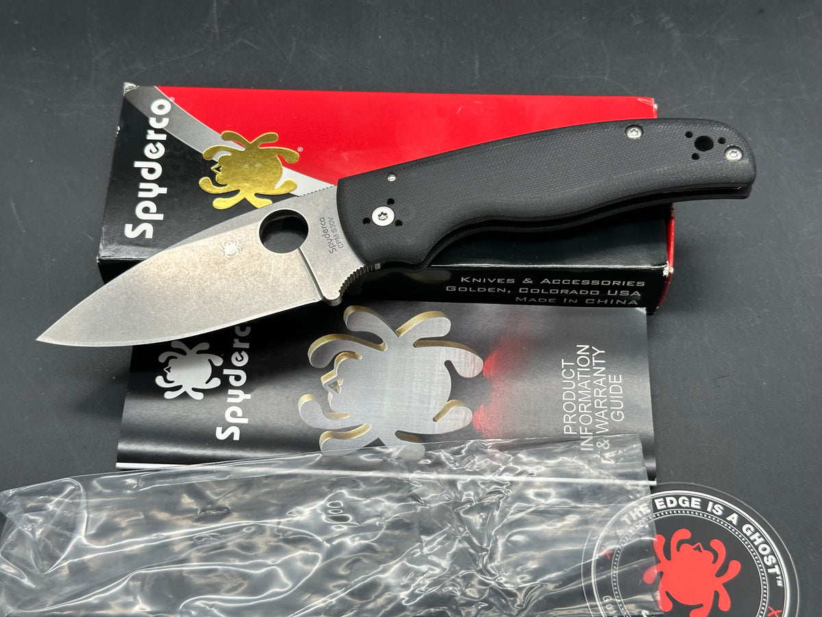 Spyderco Shaman Folding Knife Black G-10 Handle 3.58" Stonewash S30V Drop Point Plain Edge