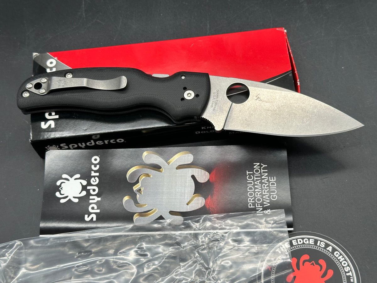 Spyderco Shaman Folding Knife Black G-10 Handle 3.58" Stonewash S30V Drop Point Plain Edge