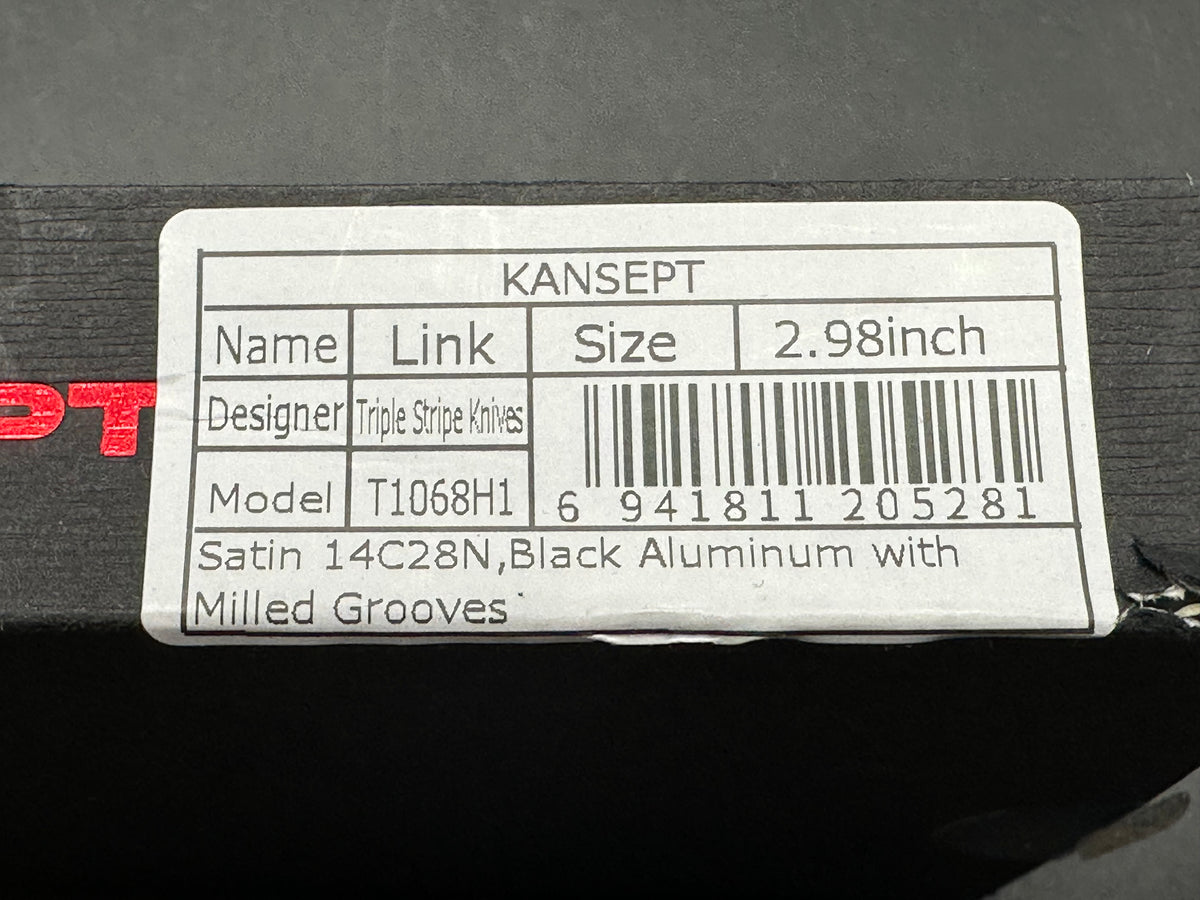 Kansept Link Folding Knife Black Aluminum Handle 3.0" Satin 14C28N Plain Edge