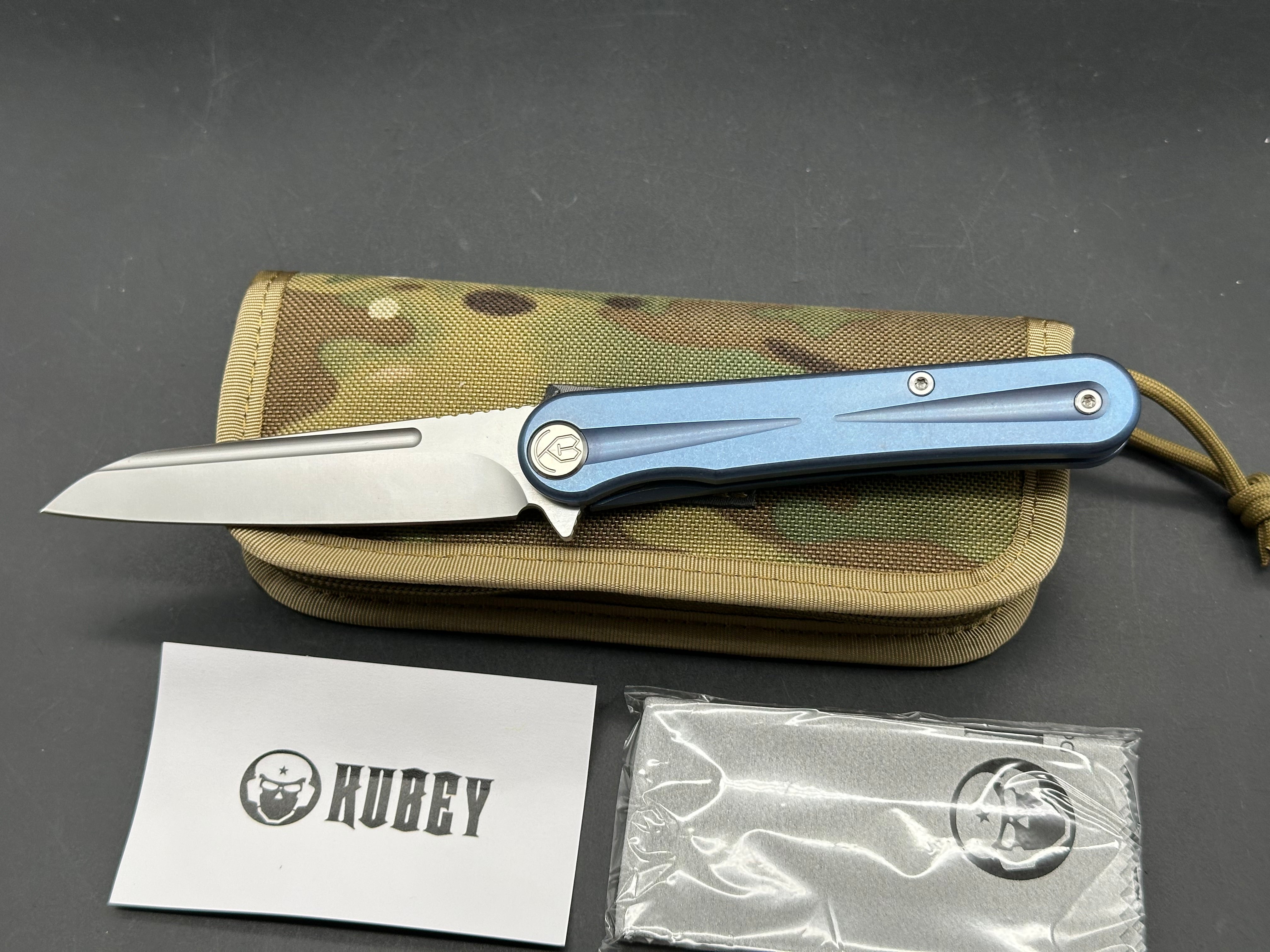 Kubey Dandy blue titanium handle w/AUS10 blade