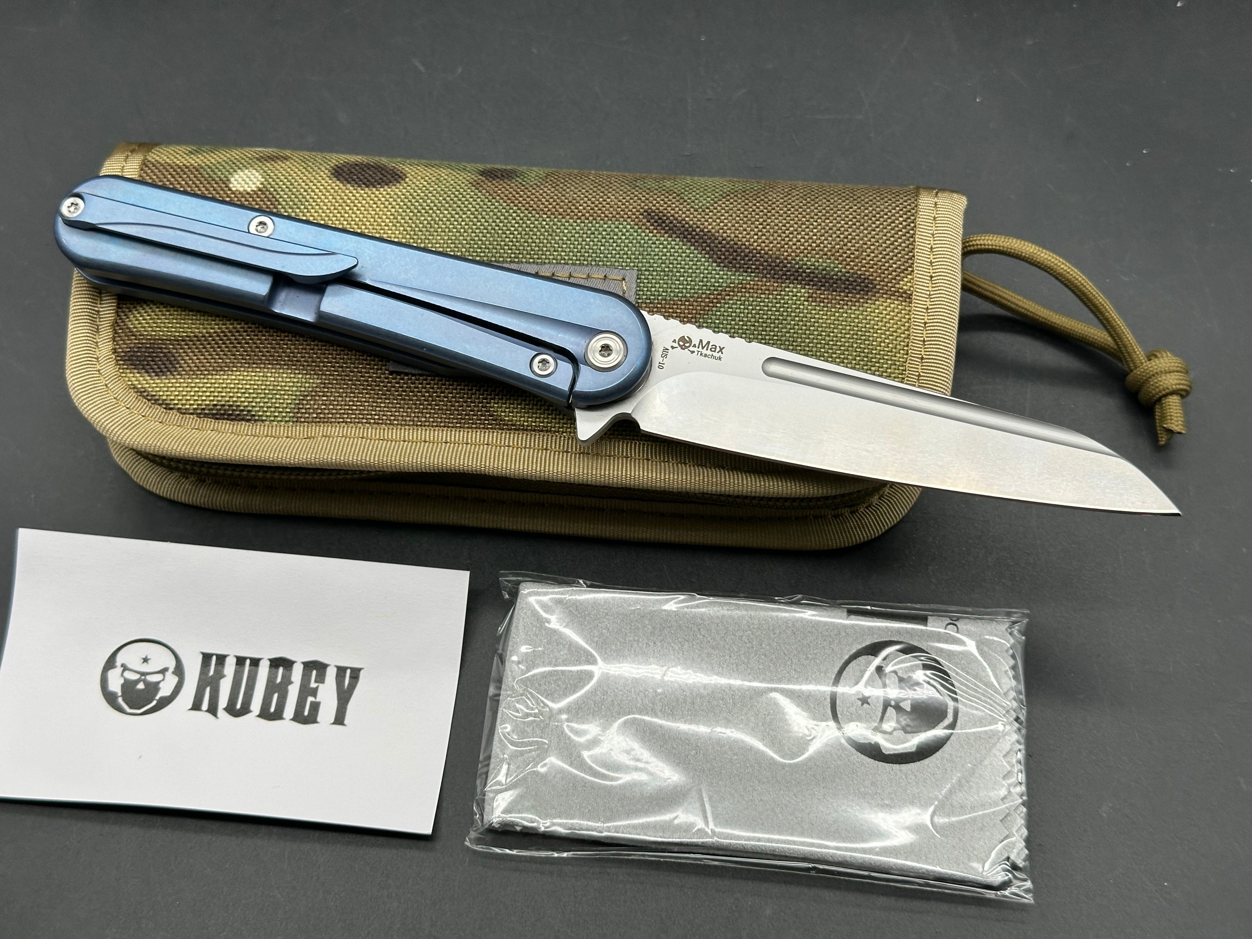 Kubey Dandy blue titanium handle w/AUS10 blade