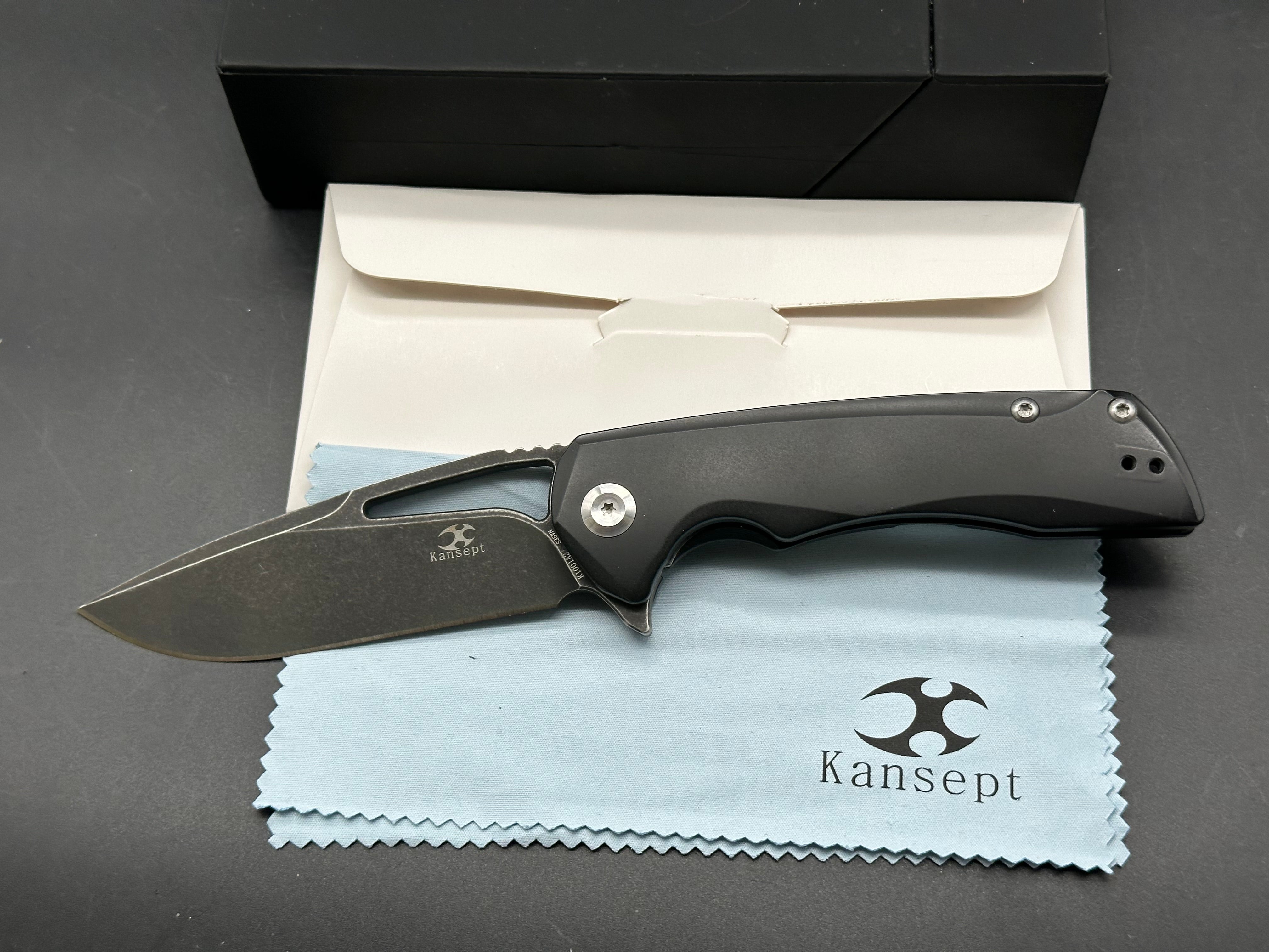 Kansept Knives Kyro Frame Lock Knife Black Titanium (3.58" Black)