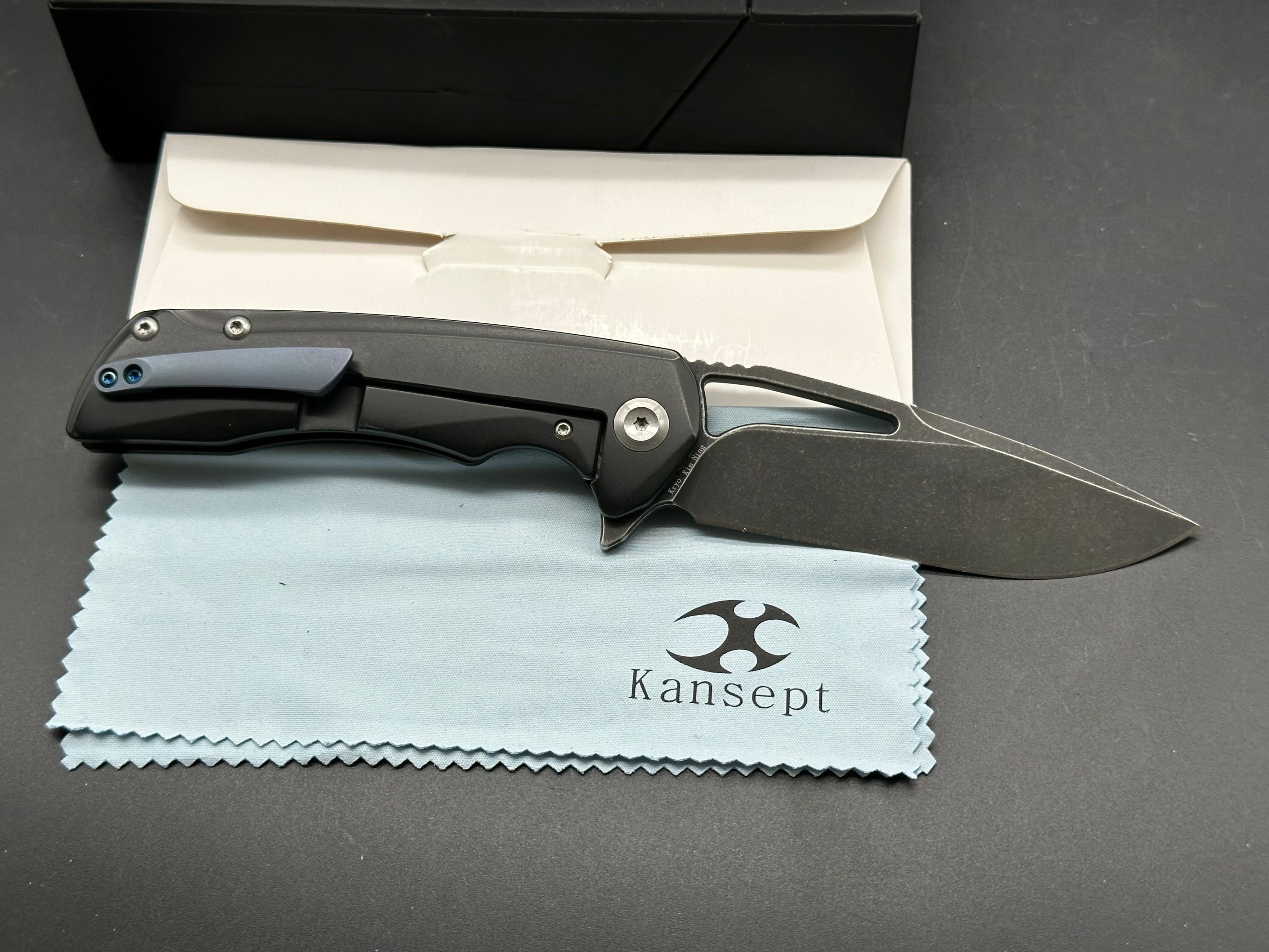 Kansept Knives Kyro Frame Lock Knife Black Titanium (3.58" Black)