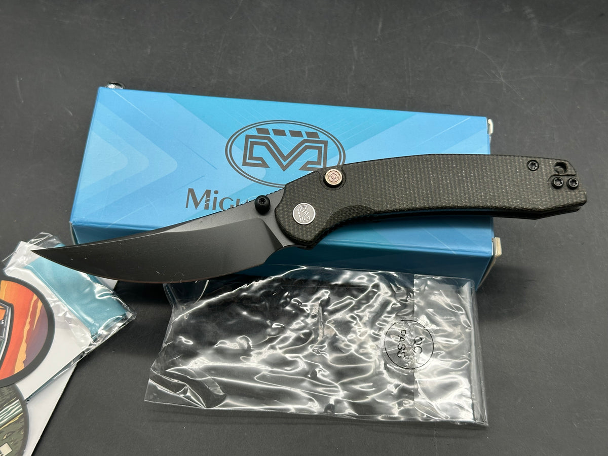 Miguron Raptor 3.35" | 19C27 Black PVD Blade | Micarta Black Handle | Button Liner Lock
