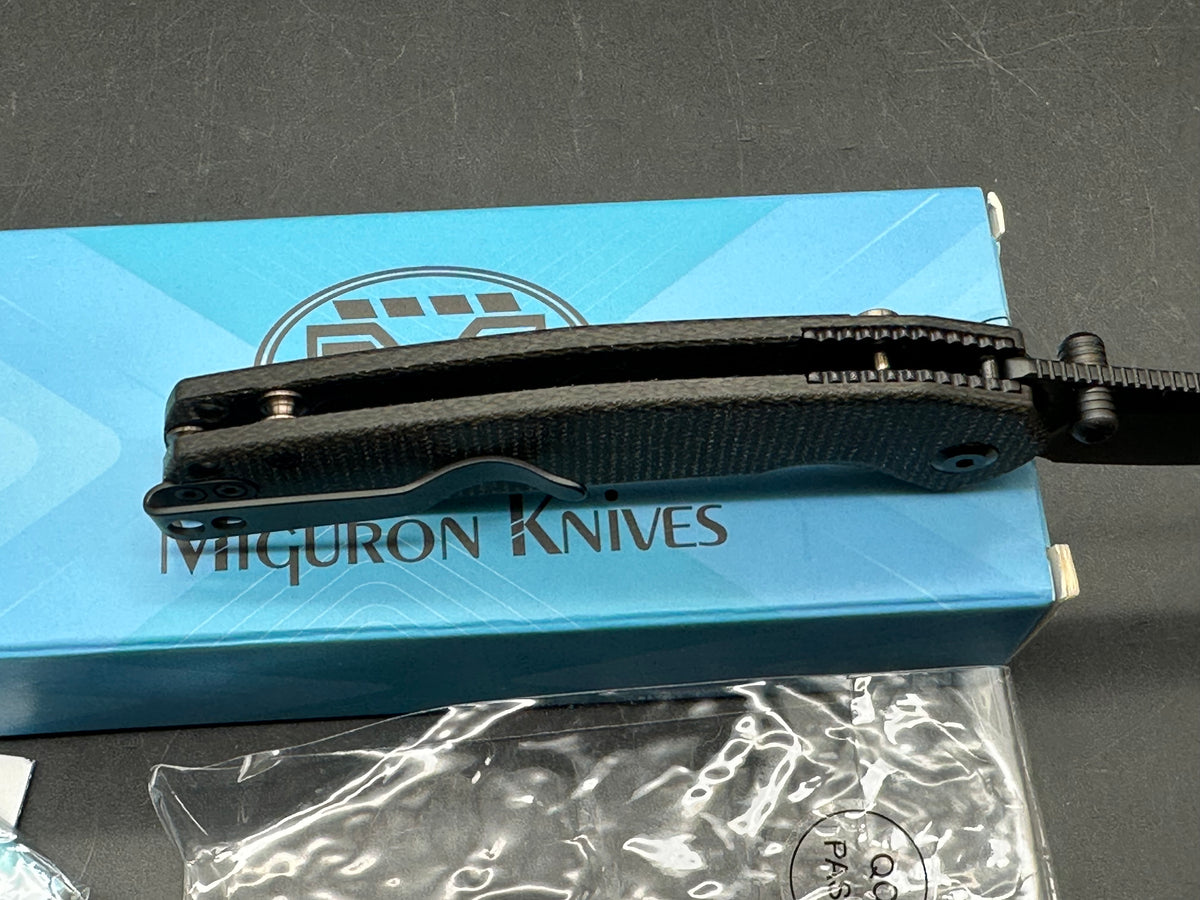 Miguron Raptor 3.35" | 19C27 Black PVD Blade | Micarta Black Handle | Button Liner Lock