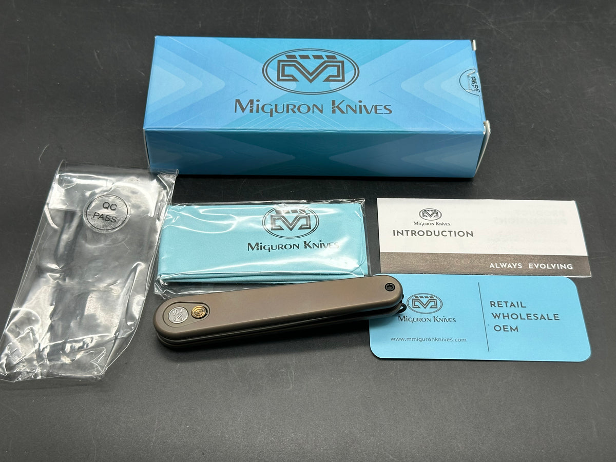 Miguron Gents 3" | M390 Satin Blade | Titanium Bronze Handle | Button Liner Lock