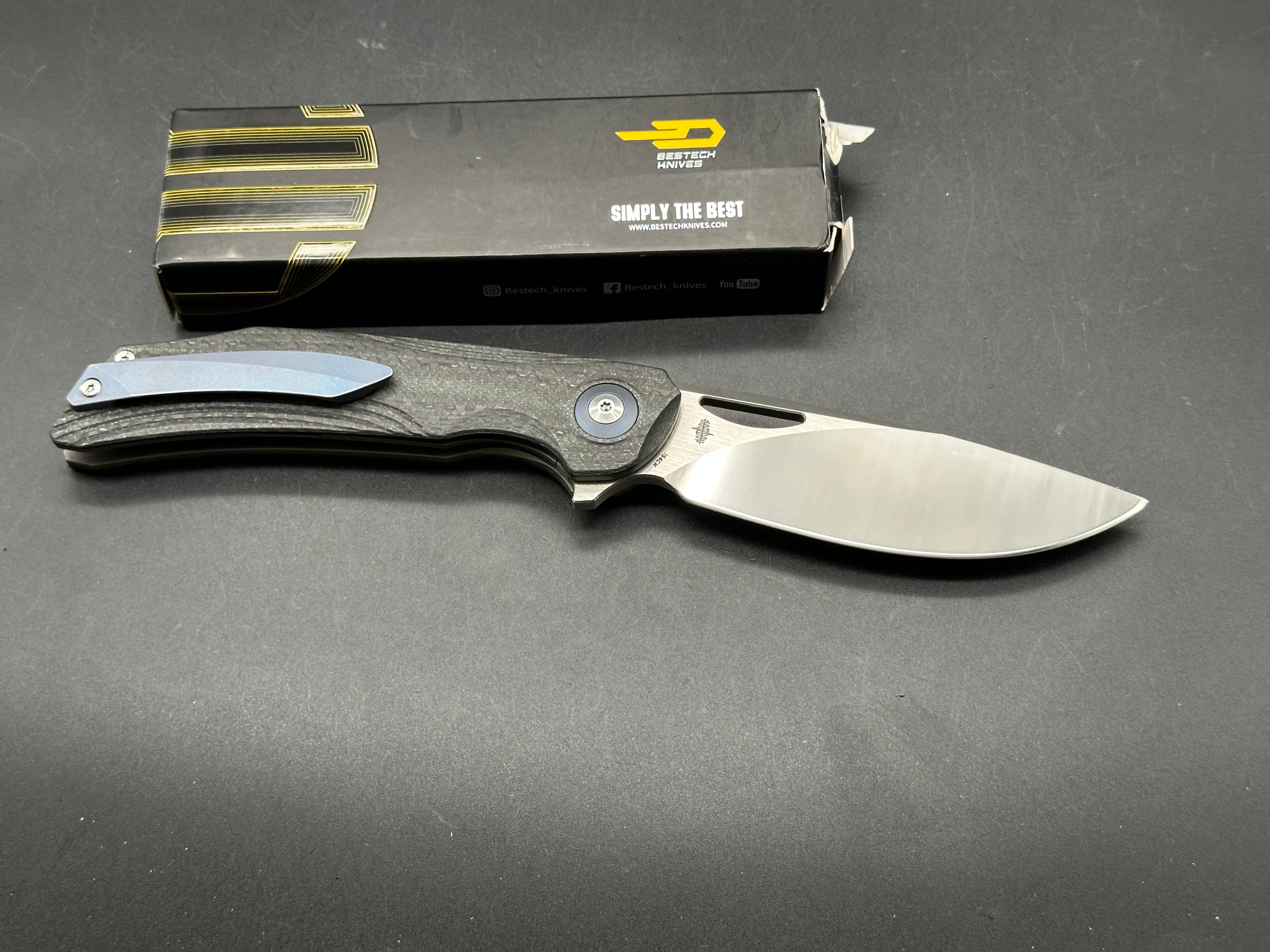 Bestech Knives Falko Liner Lock Knife Black G-10/CF (3.8" Satin 154CM)