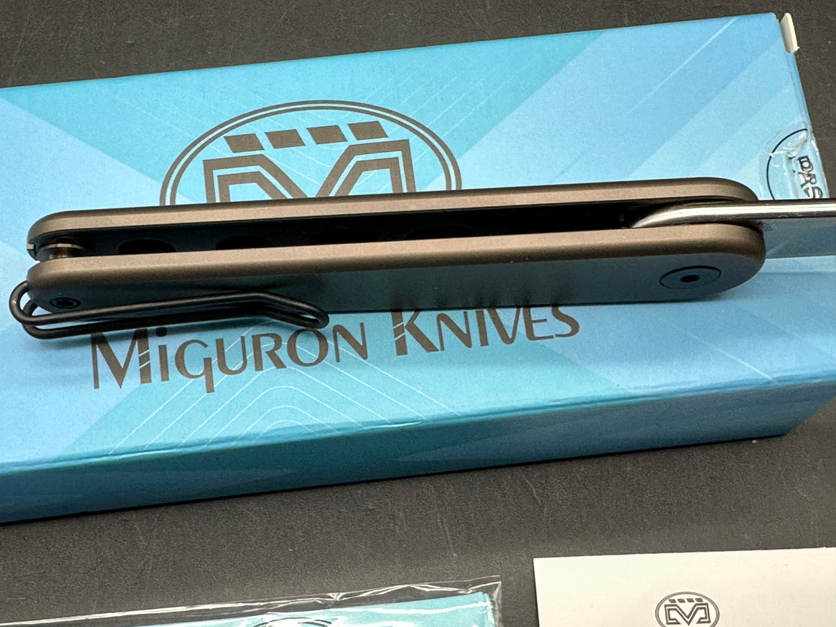 Miguron Gents 3" | M390 Satin Blade | Titanium Bronze Handle | Button Liner Lock