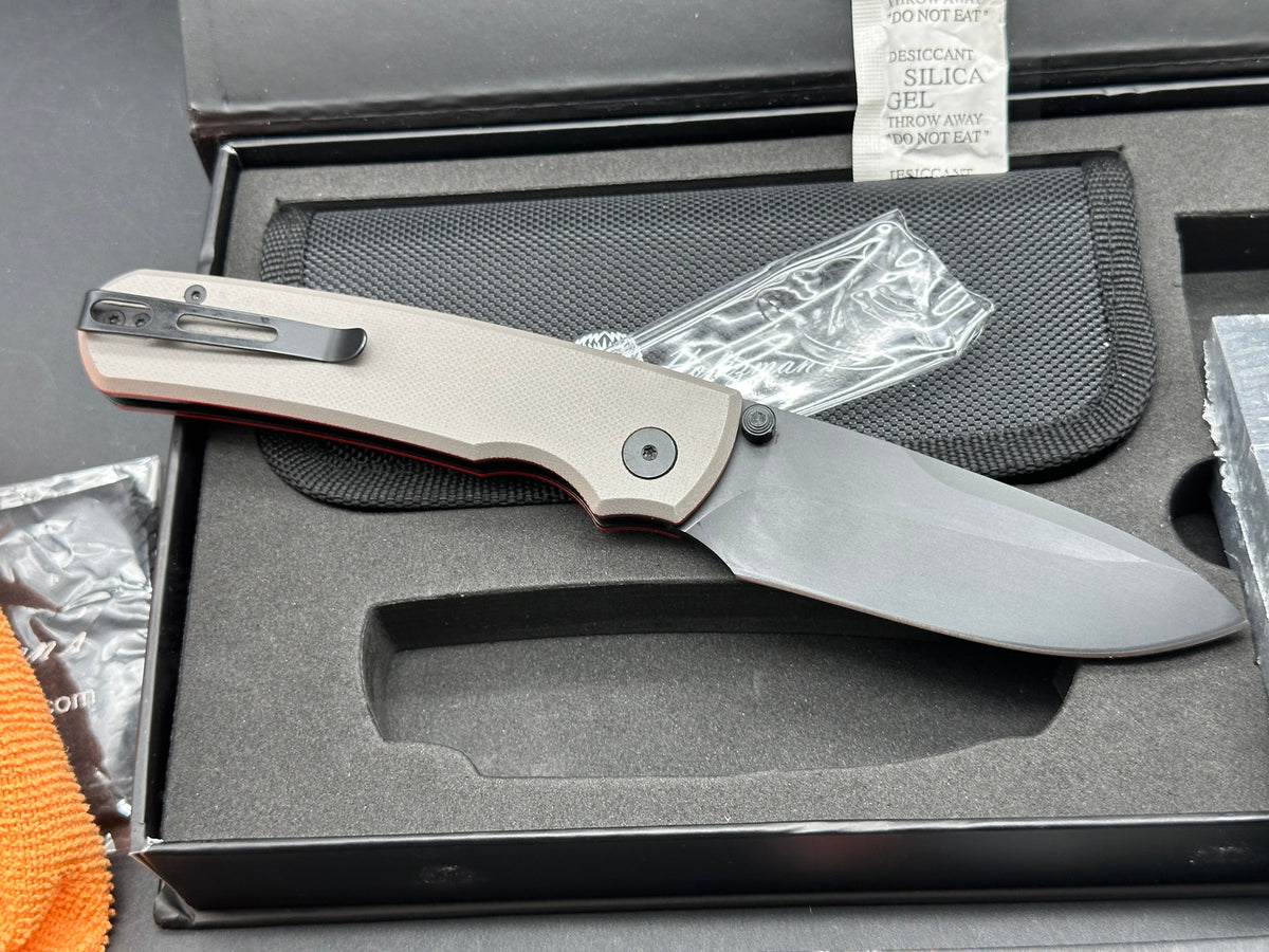 Holtzman's Gorilla Survival Loyalist Folding Pocket Knife with Sharpening Stone and Case (Black+Red) button lock D2 steel blade
