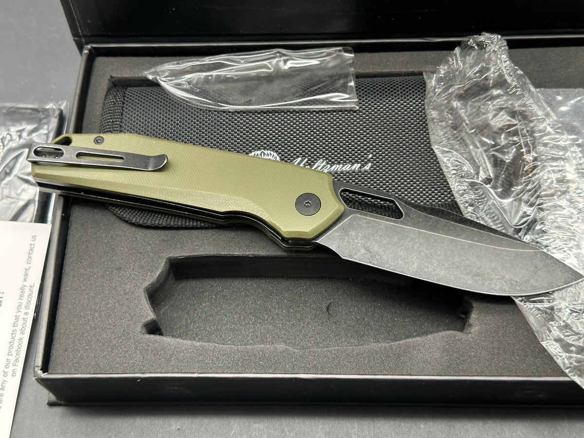 Holtzman's Gorilla Survival Folding Pocket Knife for Men with D2 Steel Blade and G10 Handle -(Black Stonewashed + OD Green)
