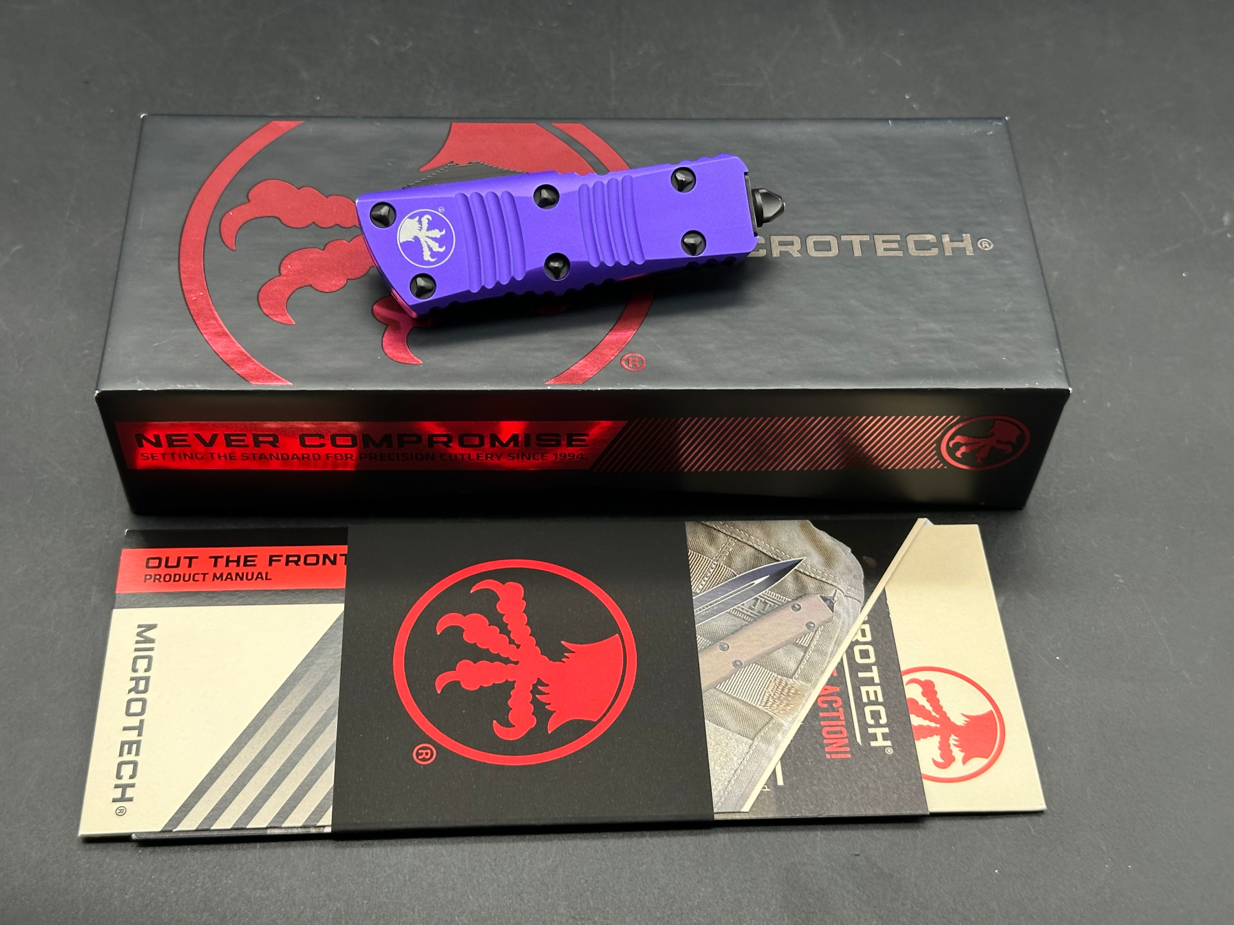 Microtech Troodon Mini T/E CA Legal OTF Auto Knife Purple (1.9" Black)