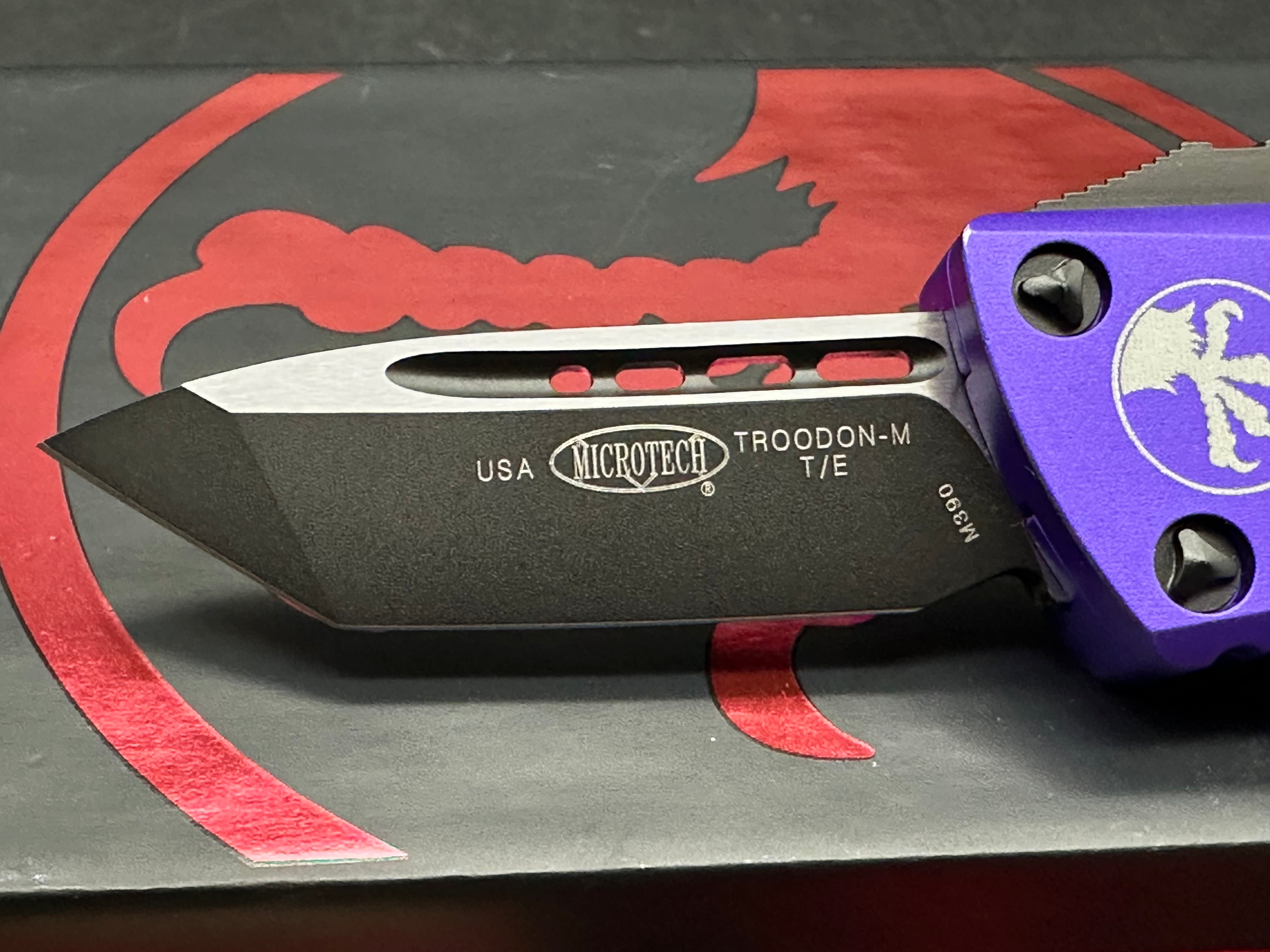 Microtech Troodon Mini T/E CA Legal OTF Auto Knife Purple (1.9" Black)