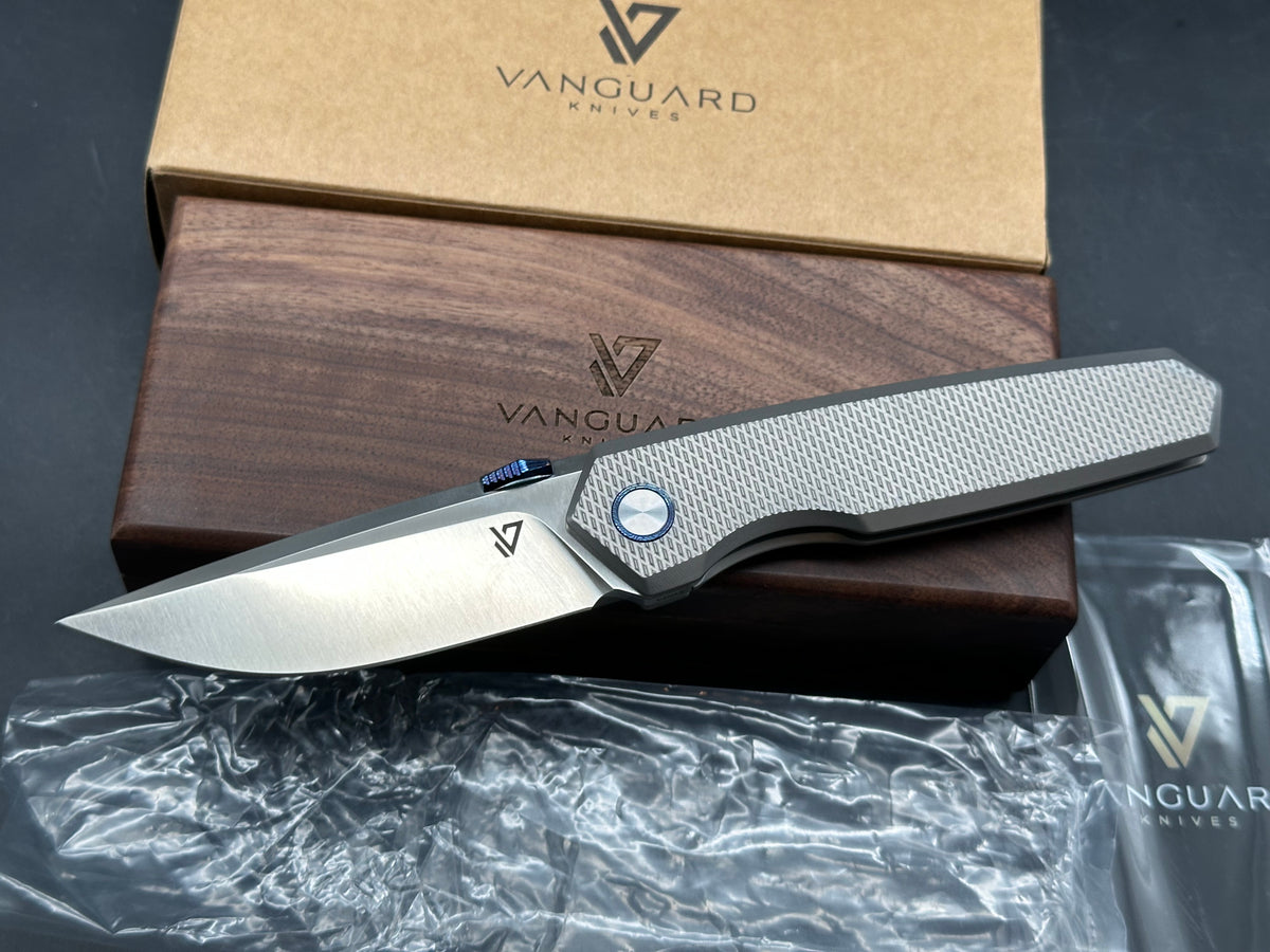 Vanguard Jaeger Folding Knife Gray Titanium Handle Satin Vanax Blade 8.27' Overall length