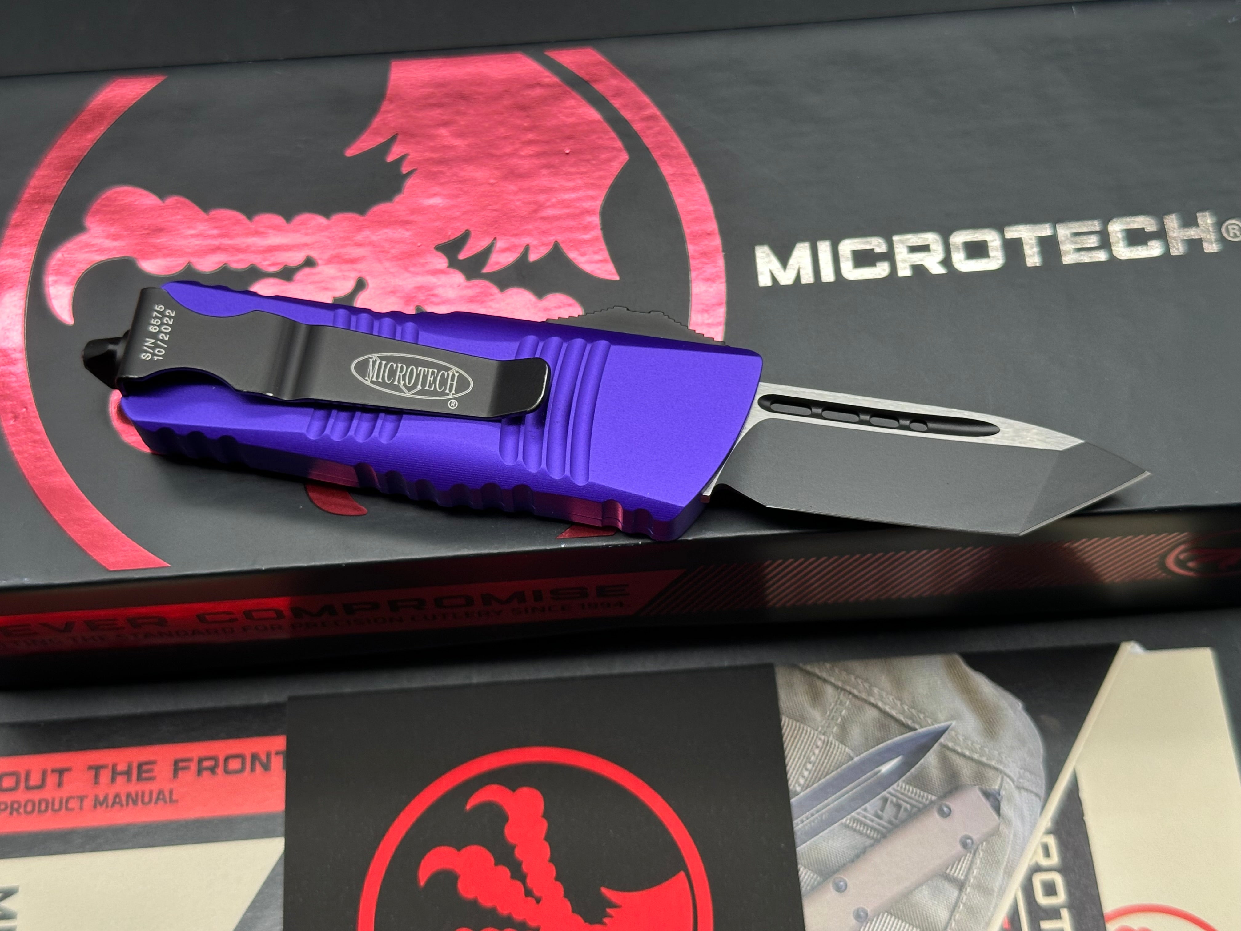 Microtech Troodon Mini T/E CA Legal OTF Auto Knife Purple (1.9" Black)