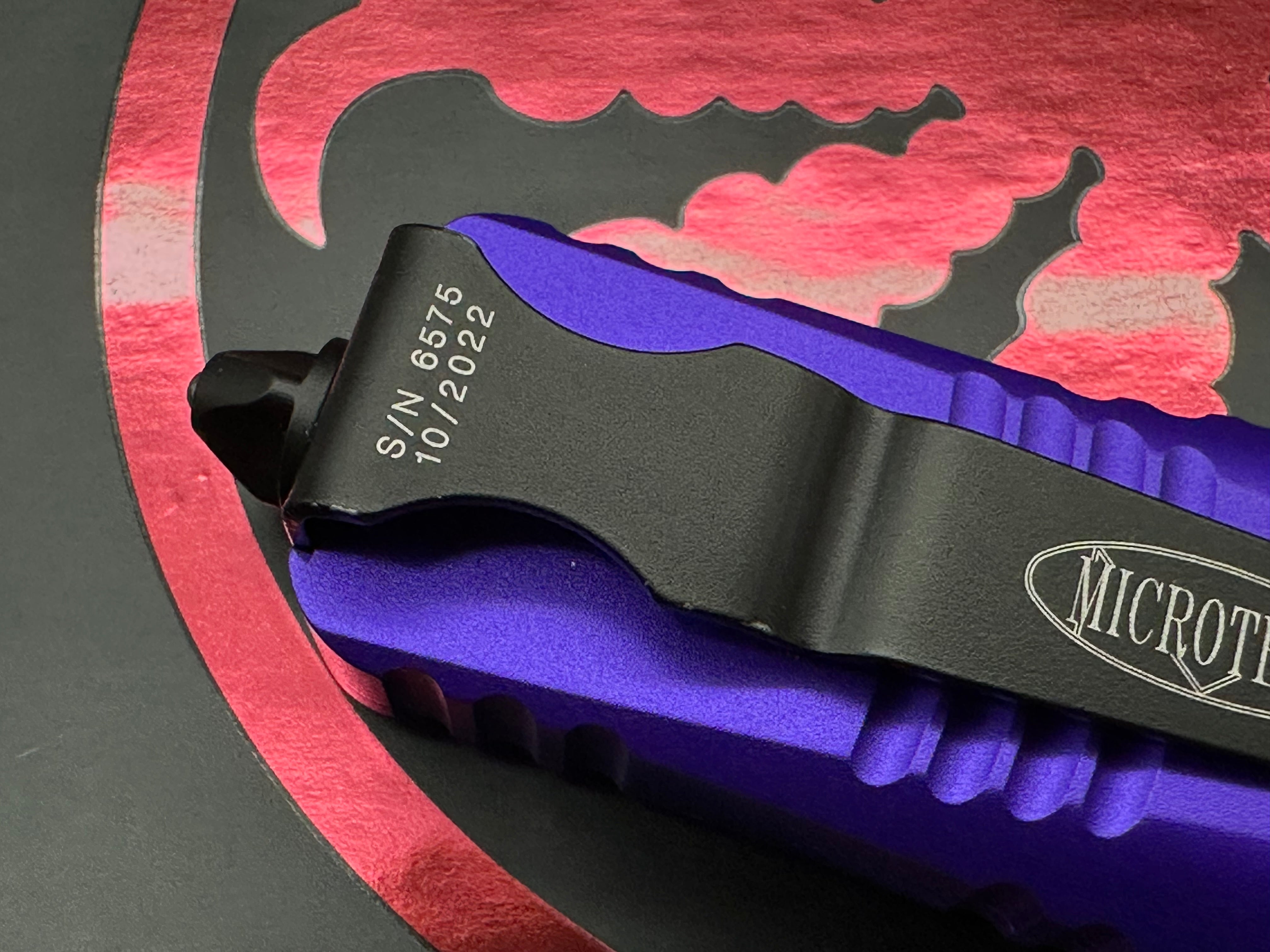 Microtech Troodon Mini T/E CA Legal OTF Auto Knife Purple (1.9" Black)