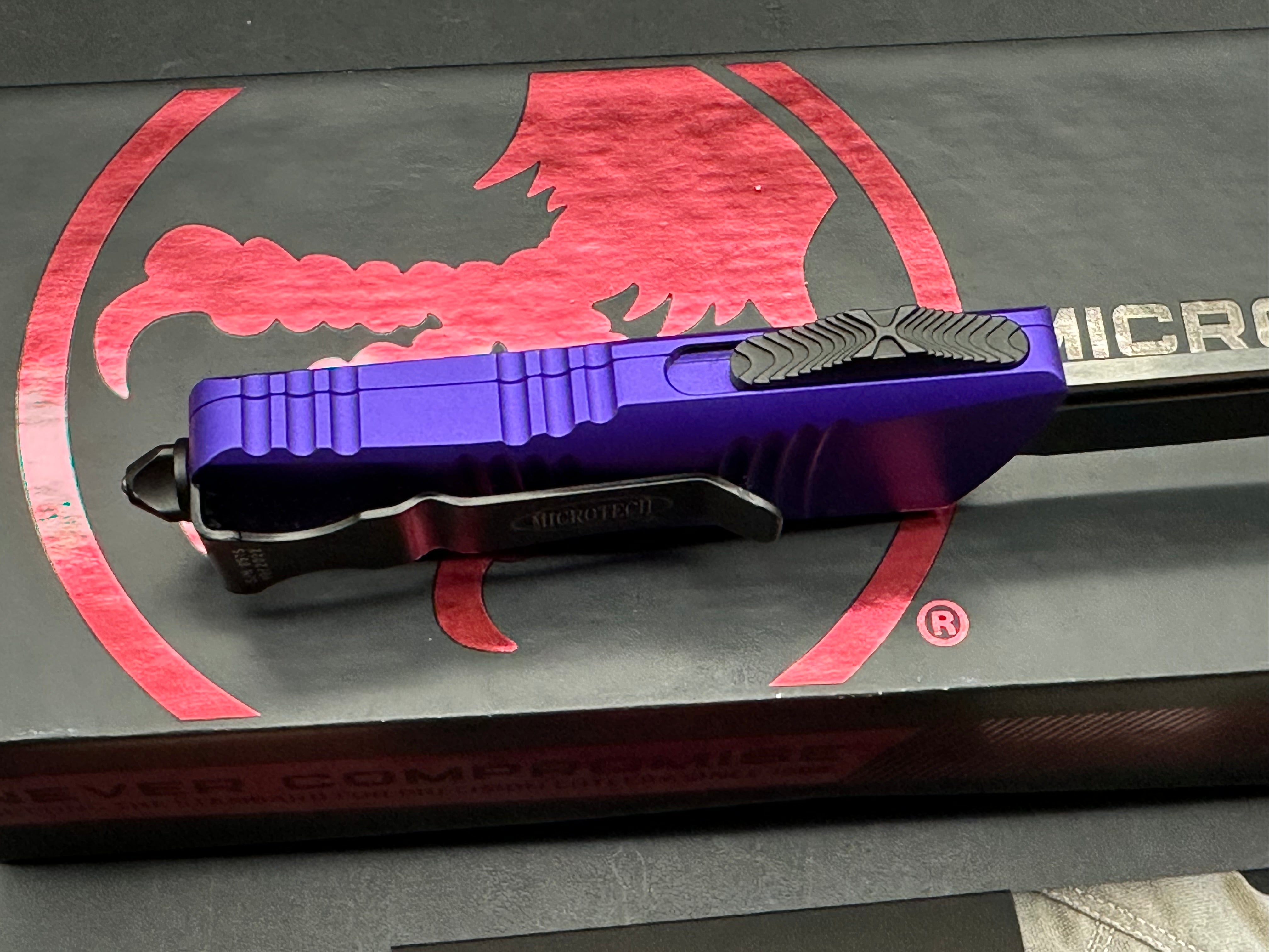 Microtech Troodon Mini T/E CA Legal OTF Auto Knife Purple (1.9" Black)