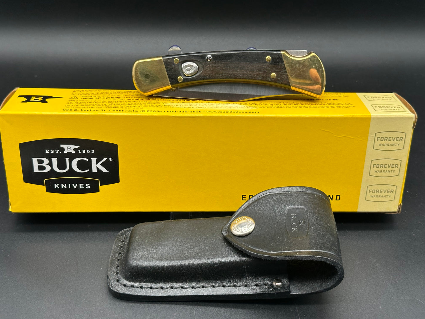 Buck 110 Automatic Ebony/Brass, 420HC Steel, w/Sheath