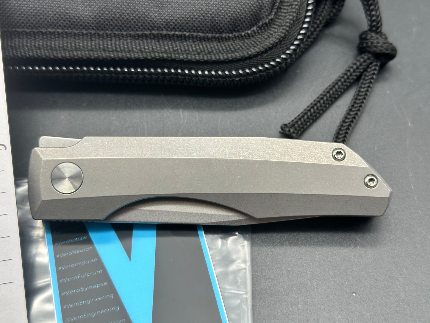 Vero Impulse Mini (1st Run) - #211, Stonewashed M390 Blade, Stonewashed Ti Scales/Backspacer/Clip w/Satin Hardware