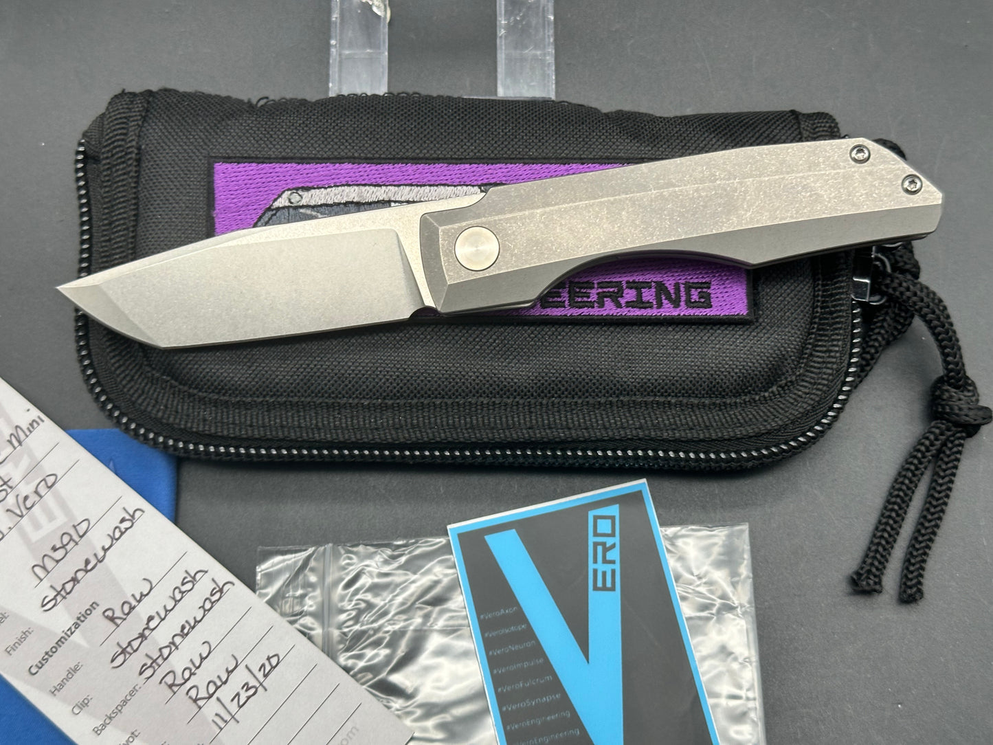 Vero Impulse Mini (1st Run) - #211, Stonewashed M390 Blade, Stonewashed Ti Scales/Backspacer/Clip w/Satin Hardware