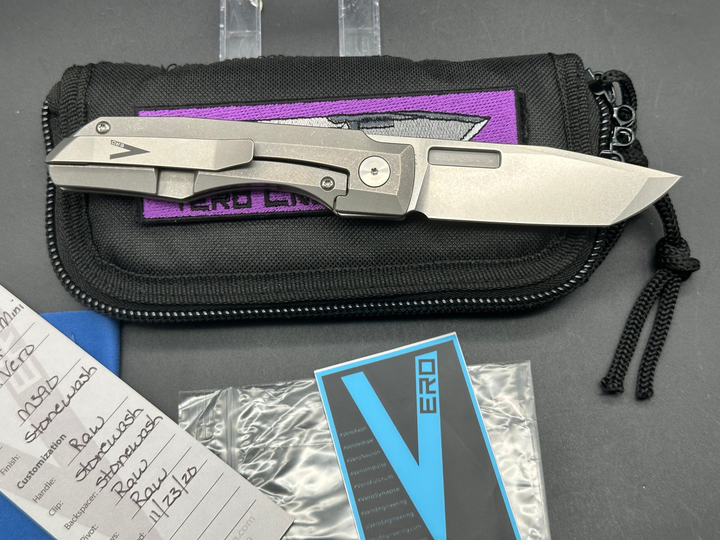 Vero Impulse Mini (1st Run) - #211, Stonewashed M390 Blade, Stonewashed Ti Scales/Backspacer/Clip w/Satin Hardware