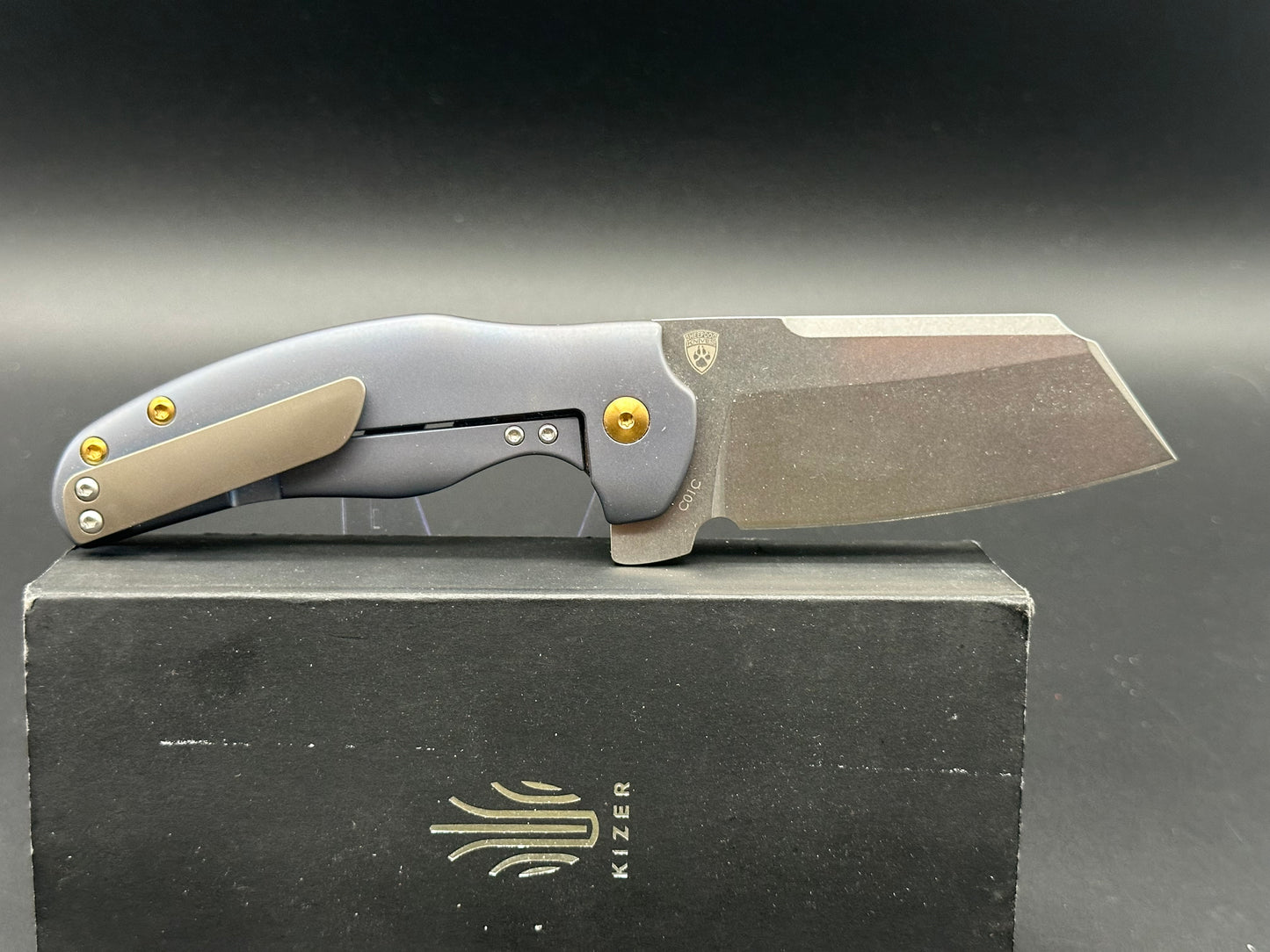 Kizer Sheepdog C01C Frame Lock Thumb Hole Knife Blue Titanium (3.25" Stonewash)