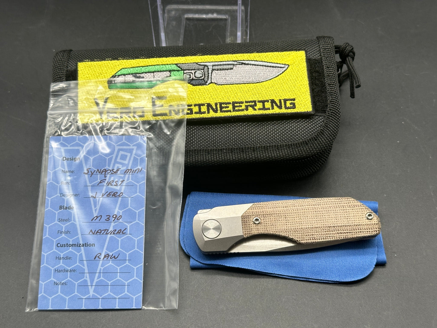 Vero Synapse Mini (1st Run) - #155, Hand Satin M390 Blade, Natural Micarta Scales