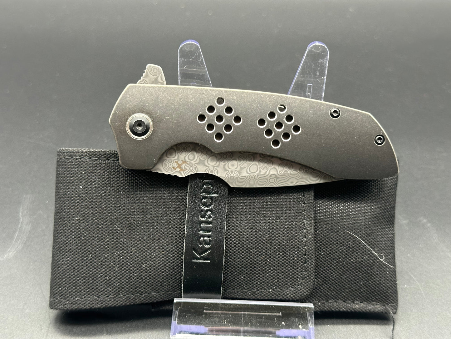 Kansept Entity Frame Lock Knife Stonewashed Titanium (3.5" Damascus)