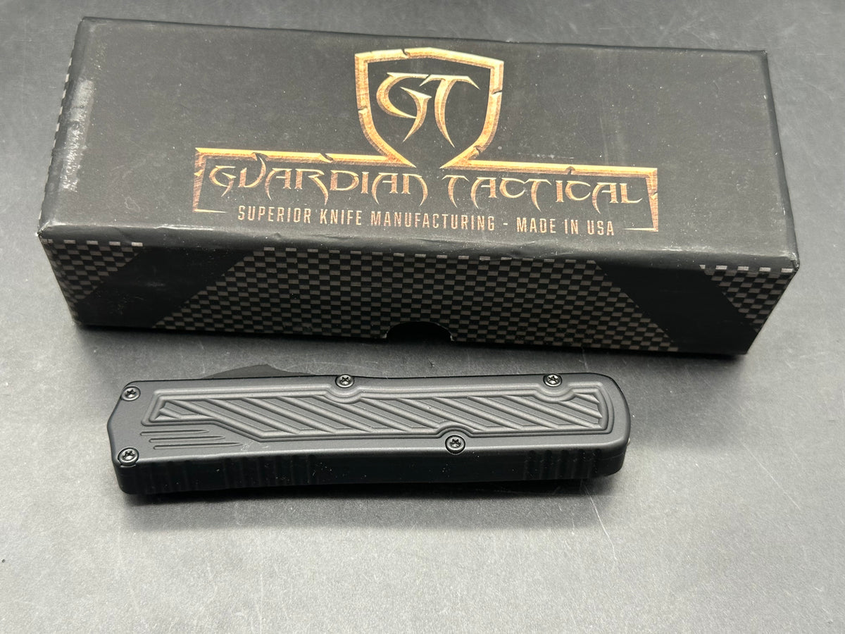 Guardian Tactical Scout D/E OTF Knife Black Aluminum (3.5" Black Serr Elmax)