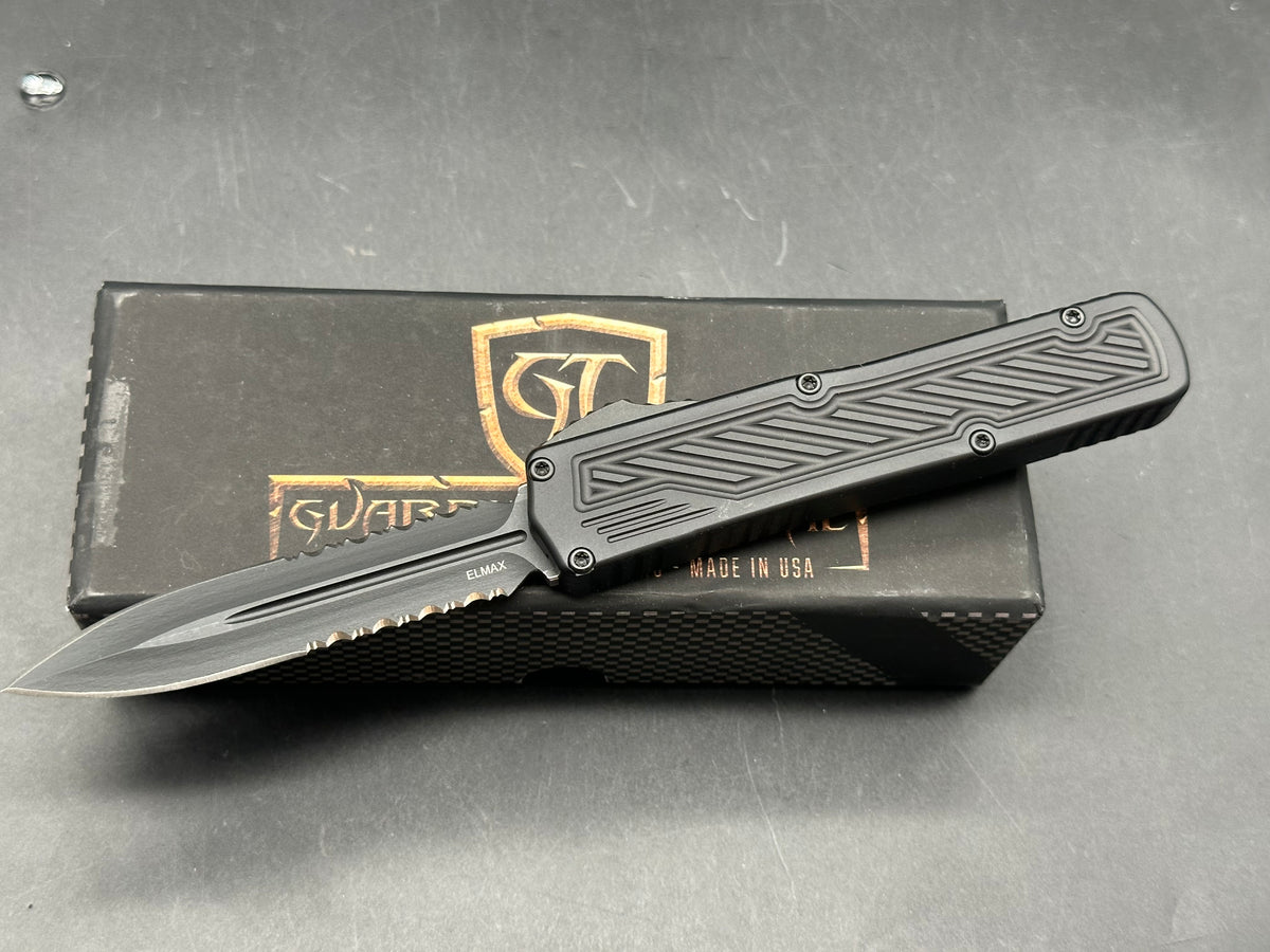 Guardian Tactical Scout D/E OTF Knife Black Aluminum (3.5" Black Serr Elmax)