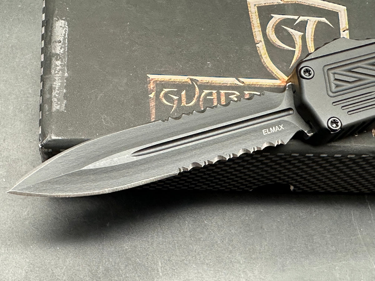Guardian Tactical Scout D/E OTF Knife Black Aluminum (3.5" Black Serr Elmax)
