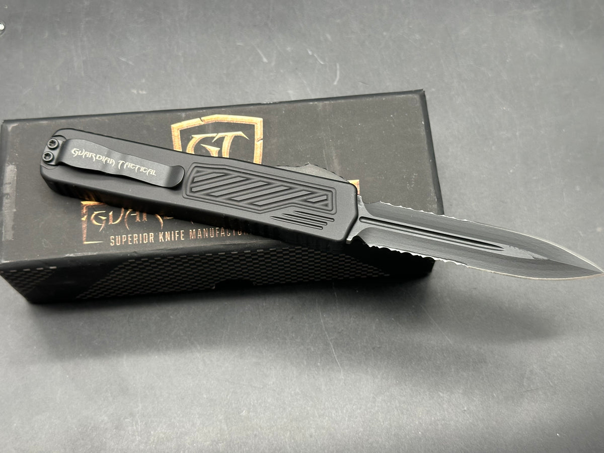 Guardian Tactical Scout D/E OTF Knife Black Aluminum (3.5" Black Serr Elmax)